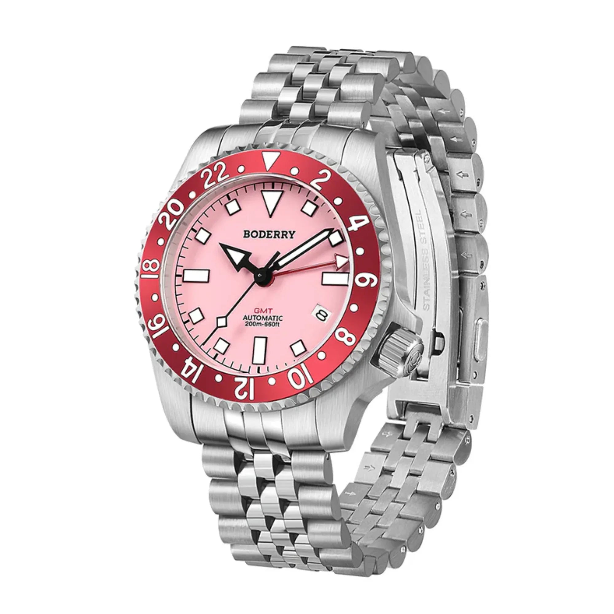 ADMIRAL GMT - 200M Waterproof Titanium Automatic Diver Watch | Pink - DREAM WATCHES