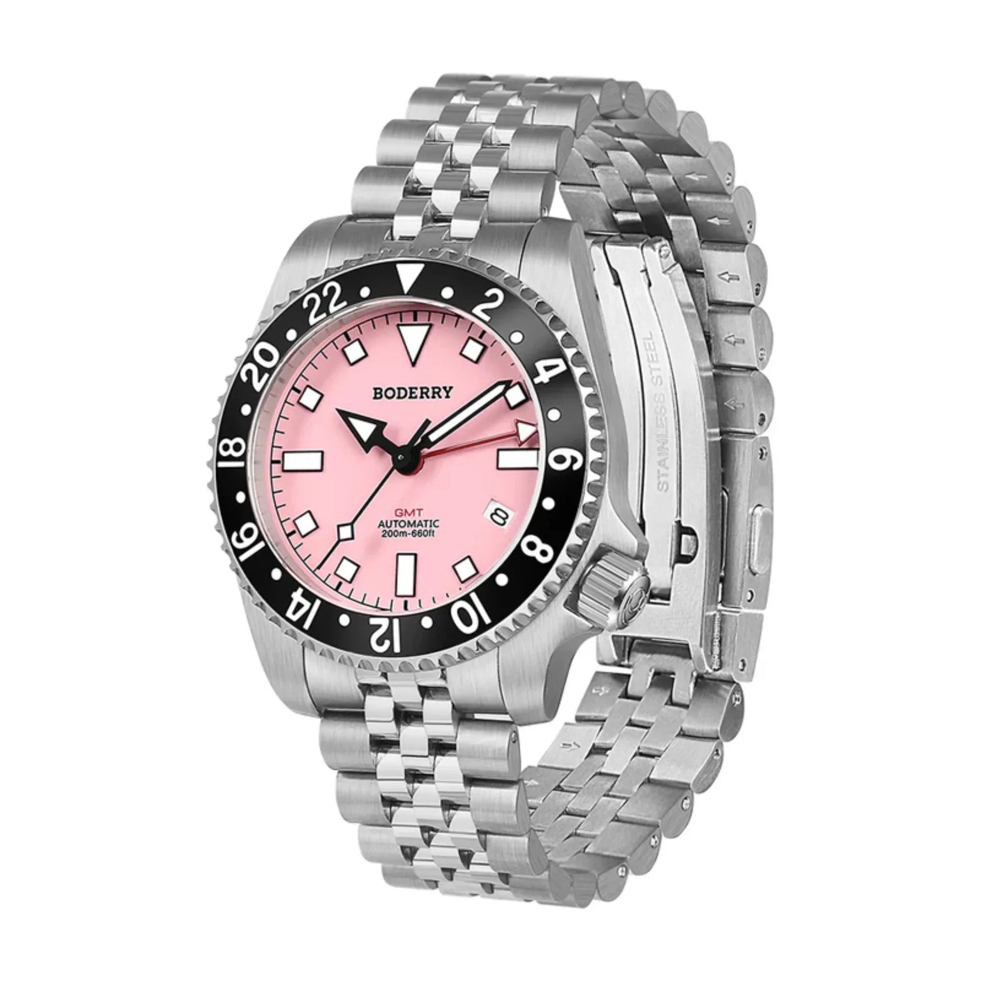 ADMIRAL GMT - 200M Waterproof Titanium Automatic Diver Watch | Pink-(Ceramic Bezel) - DREAM WATCHES