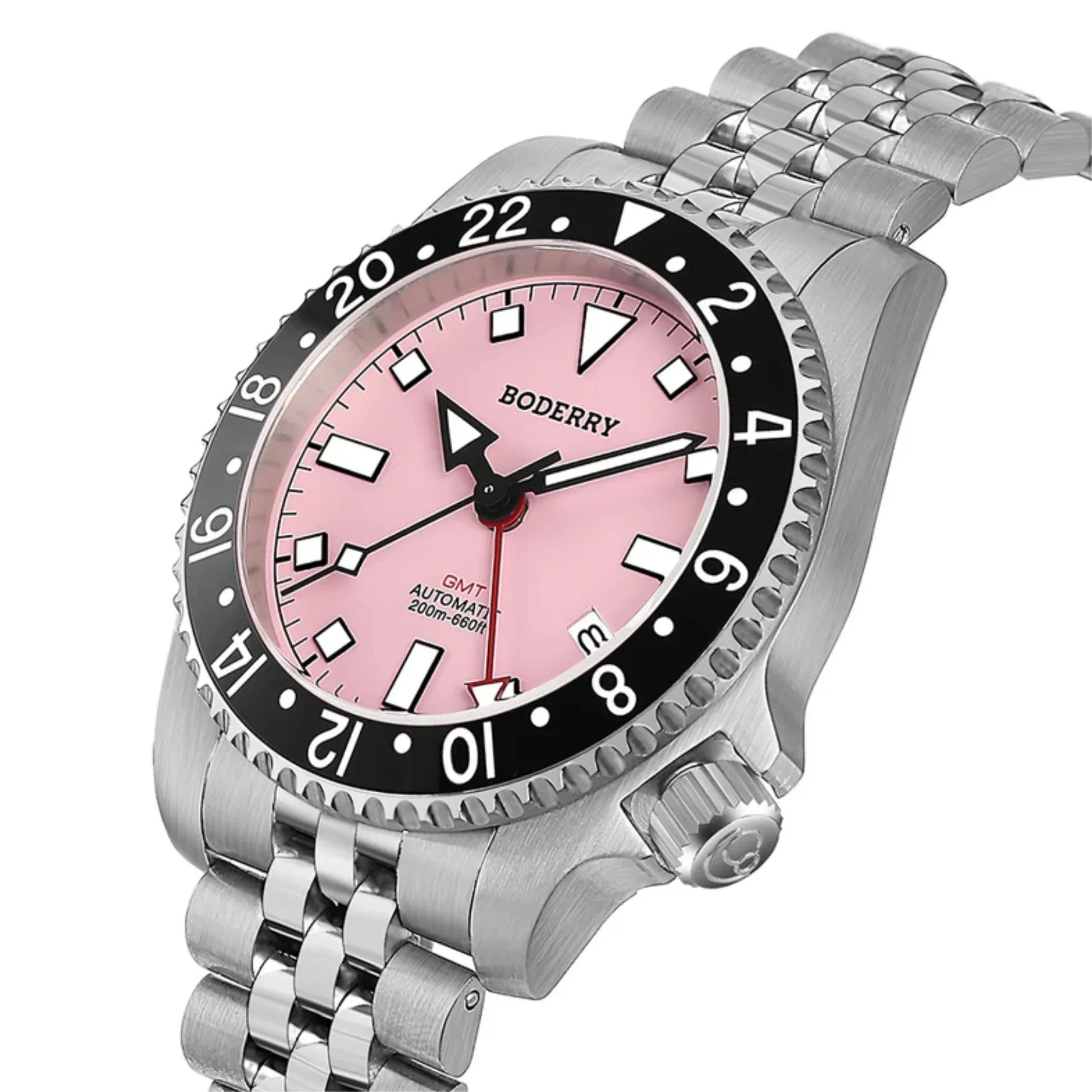 ADMIRAL GMT - 200M Waterproof Titanium Automatic Diver Watch | Pink-(Ceramic Bezel) - DREAM WATCHES