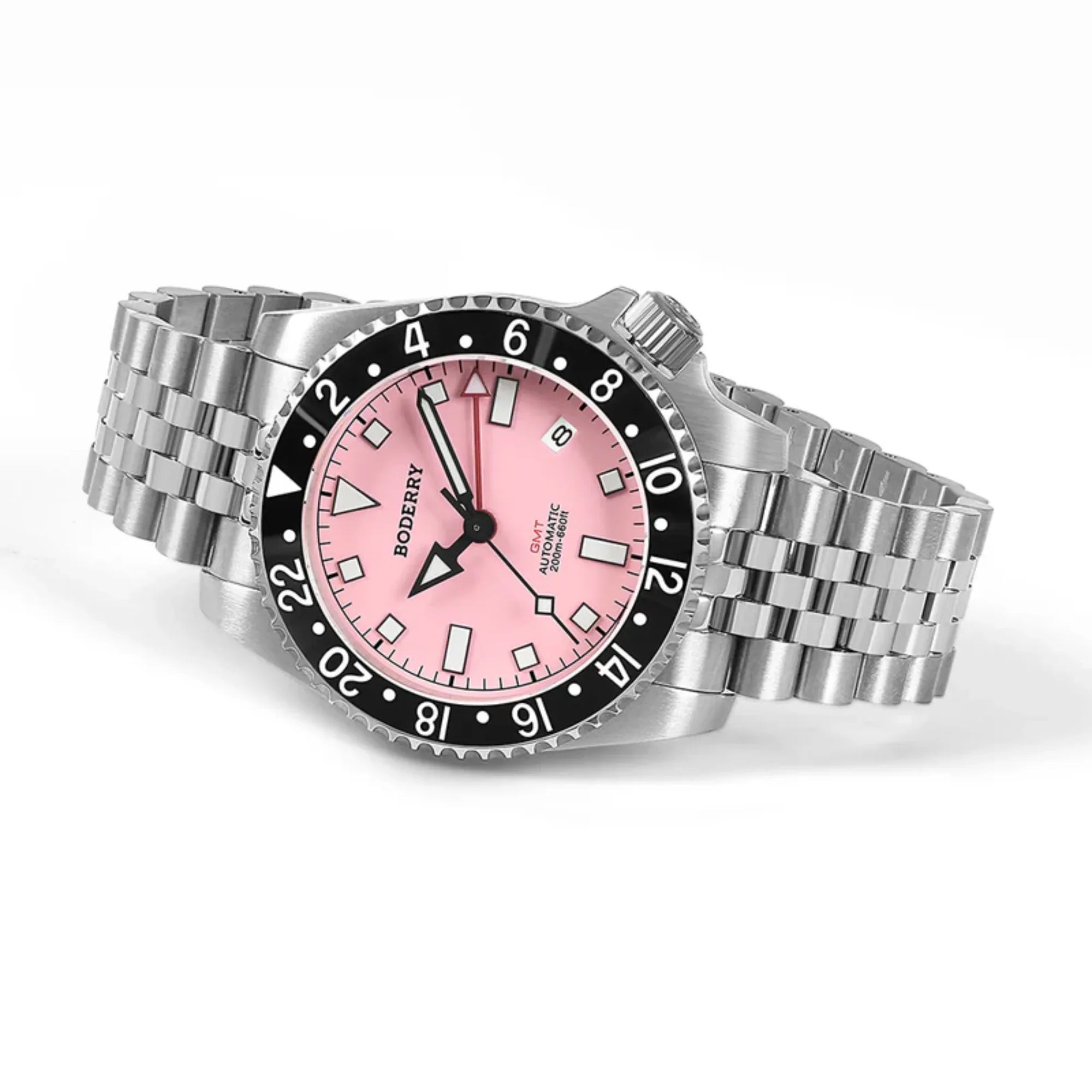 ADMIRAL GMT - 200M Waterproof Titanium Automatic Diver Watch | Pink-(Ceramic Bezel) - DREAM WATCHES