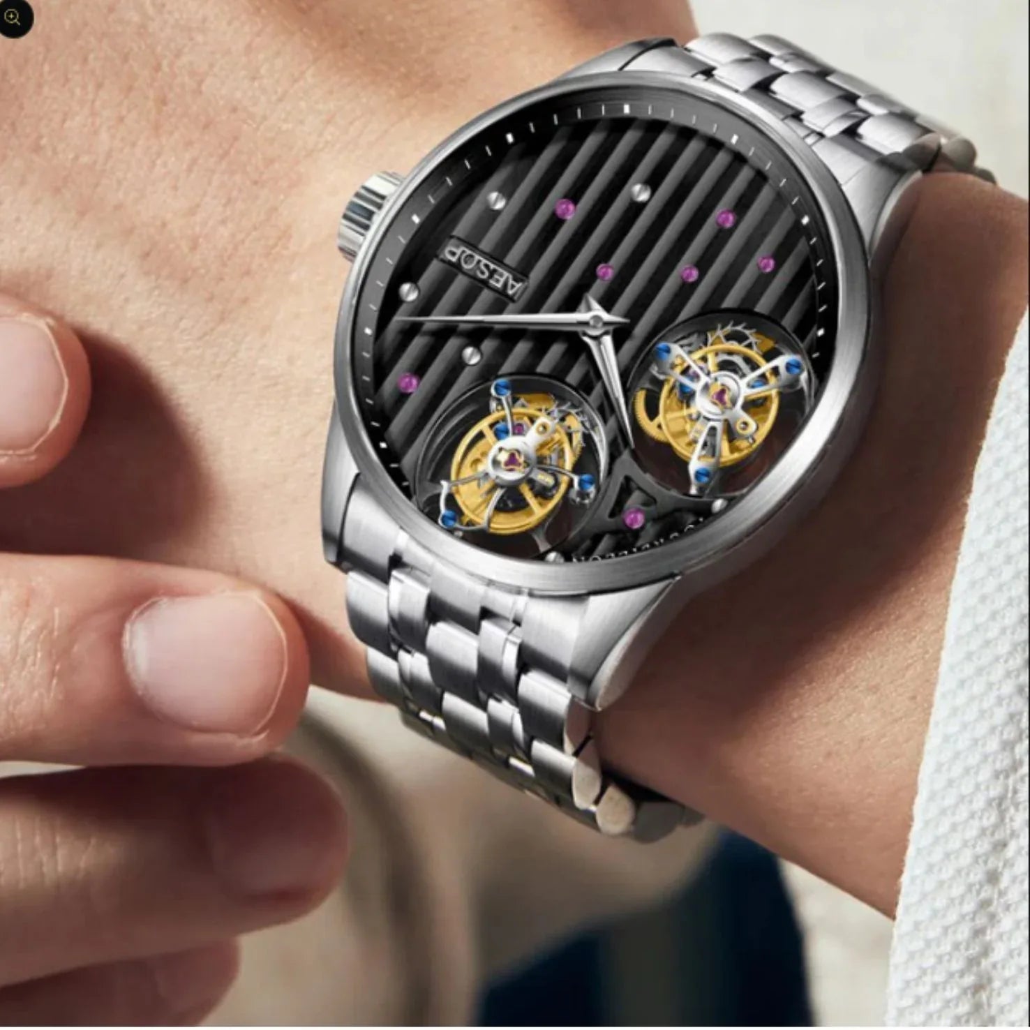 Aesop 12 o'clock and 9 o'clock Original Double Tourbillon Watch 7075 - DREAM WATCHES