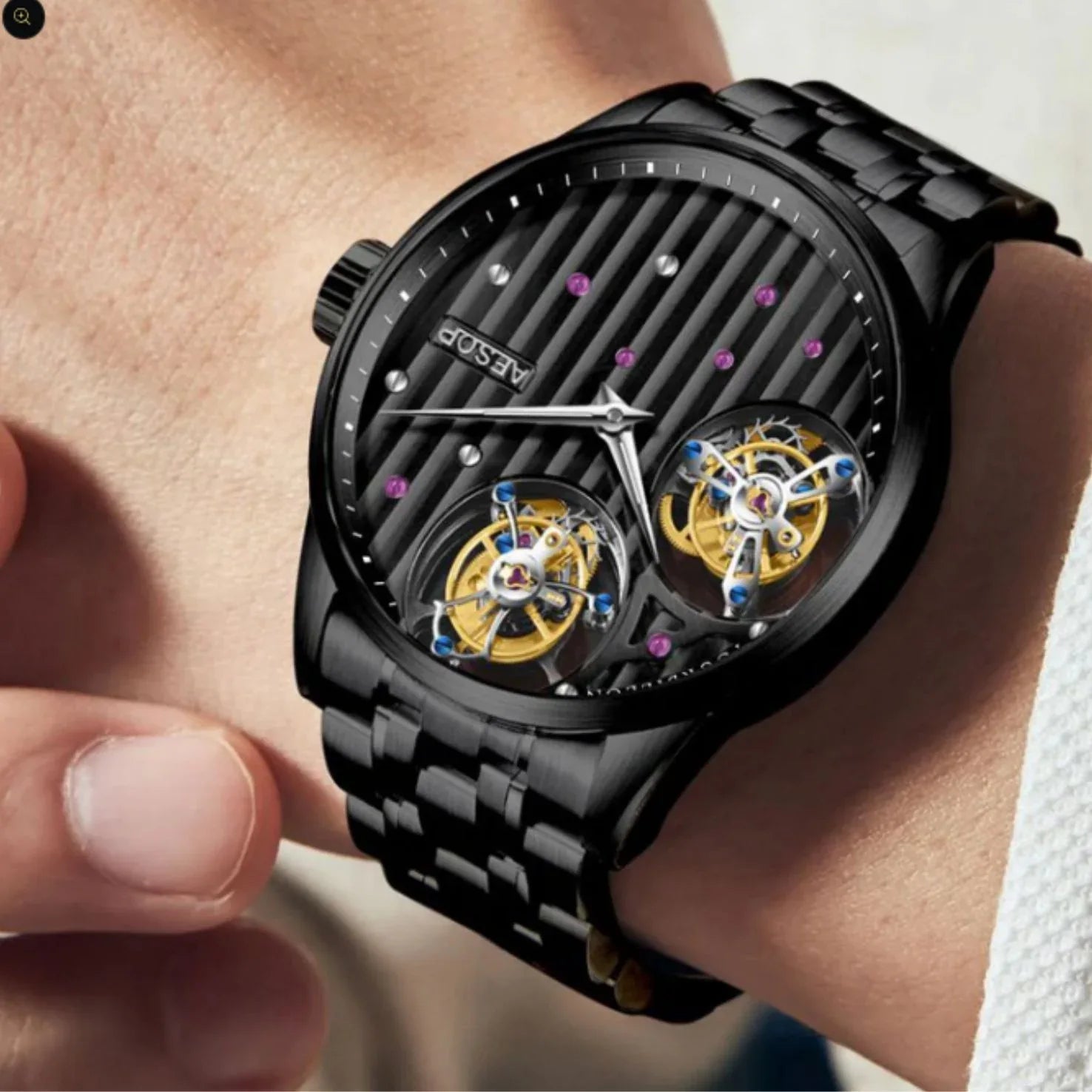 Aesop 12 o'clock and 9 o'clock Original Double Tourbillon Watch 7075 - DREAM WATCHES