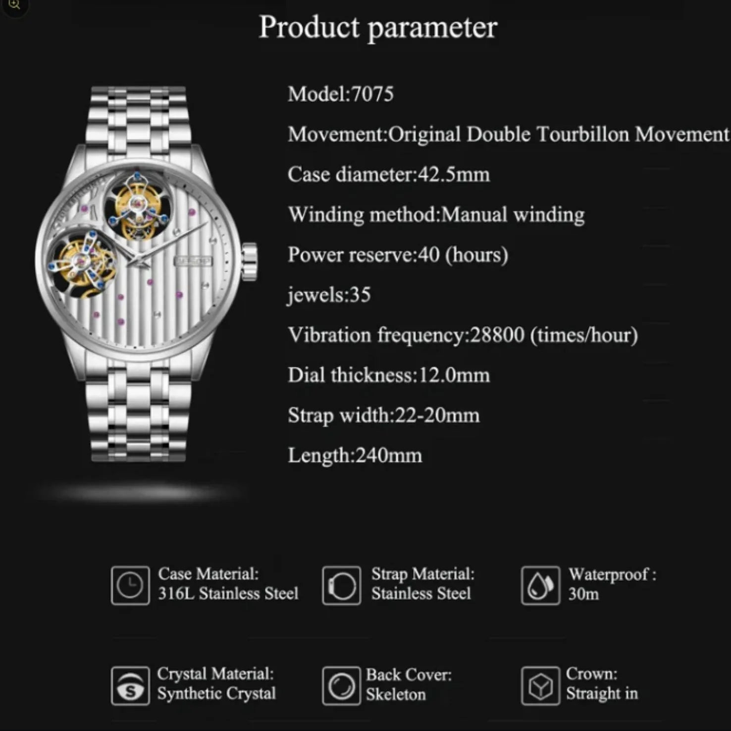 Aesop 12 o'clock and 9 o'clock Original Double Tourbillon Watch 7075 - DREAM WATCHES