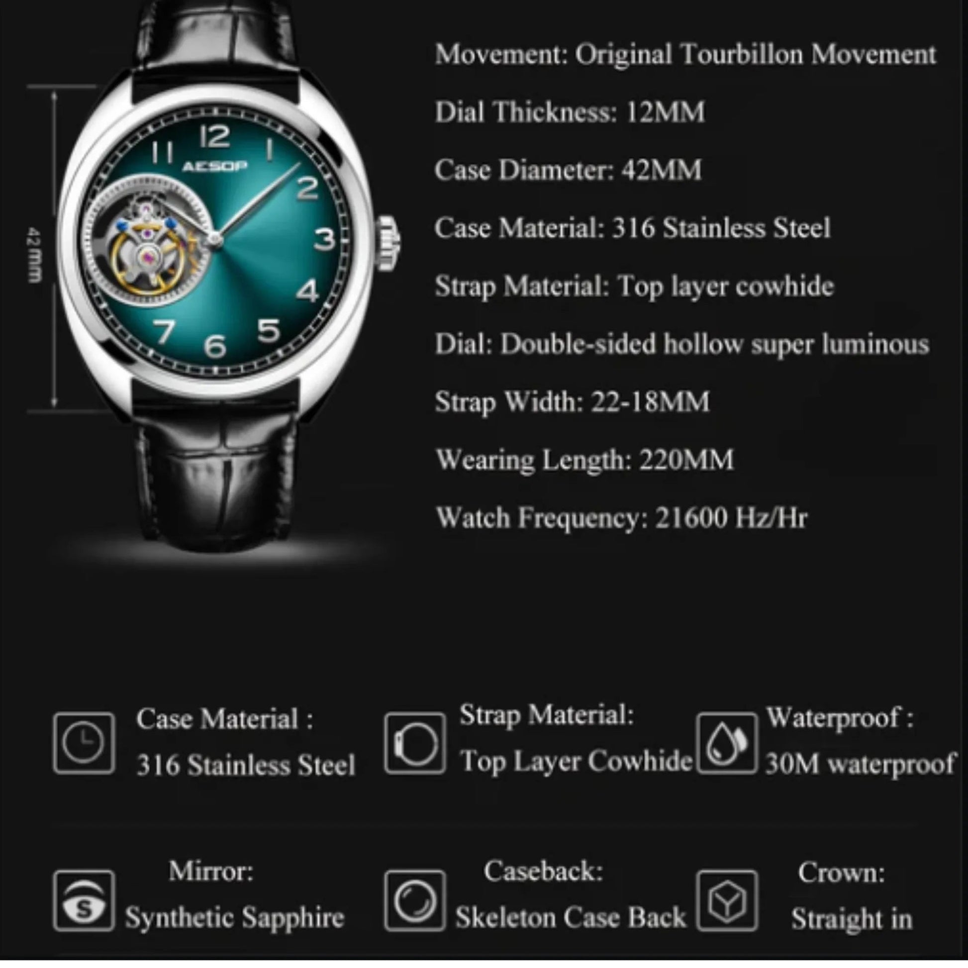 AESOP 9 Clock Original Diamond Tourbillon Movement 7056 - DREAM WATCHES