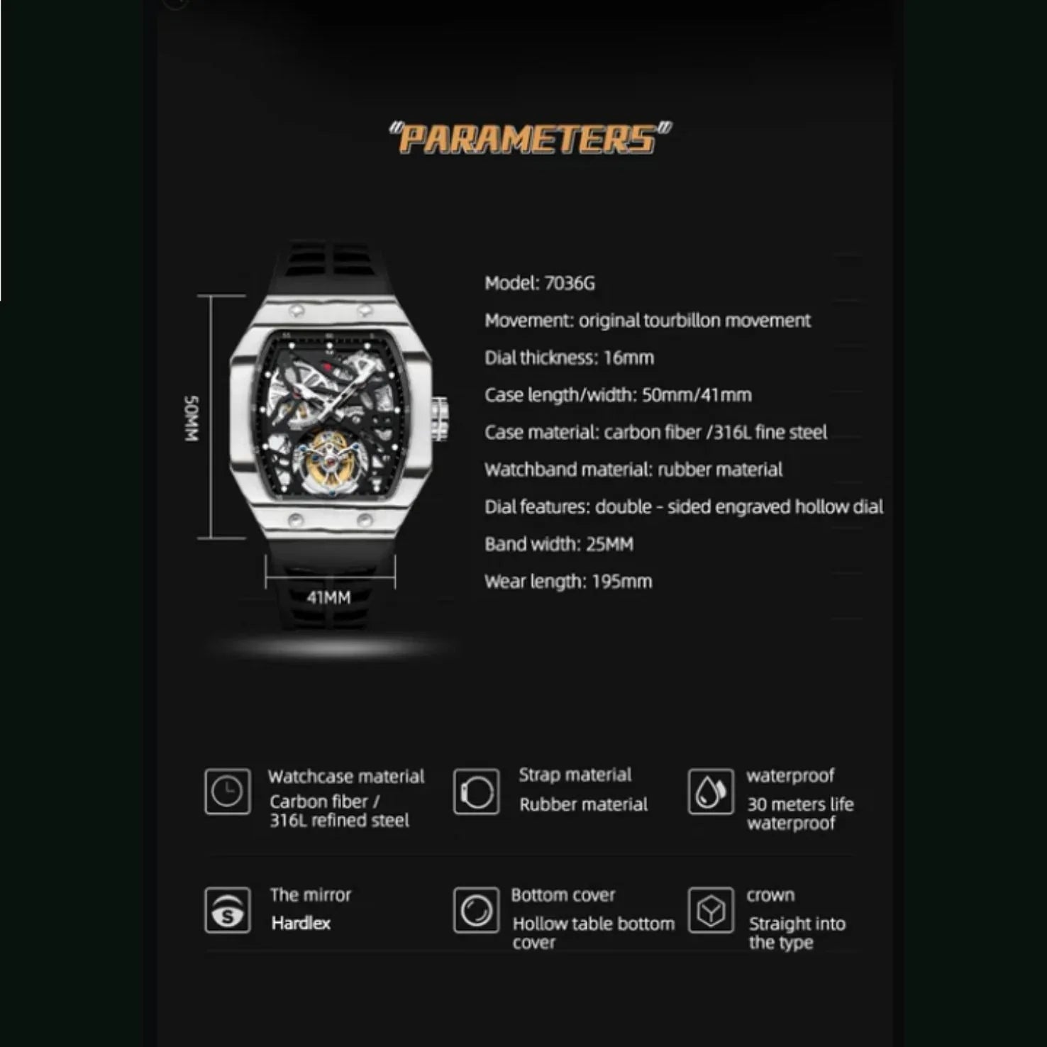 AESOP Carbon Fiber Bezel Tonneau Case Skeleton Tourbillon Watch 7036 - DREAM WATCHES