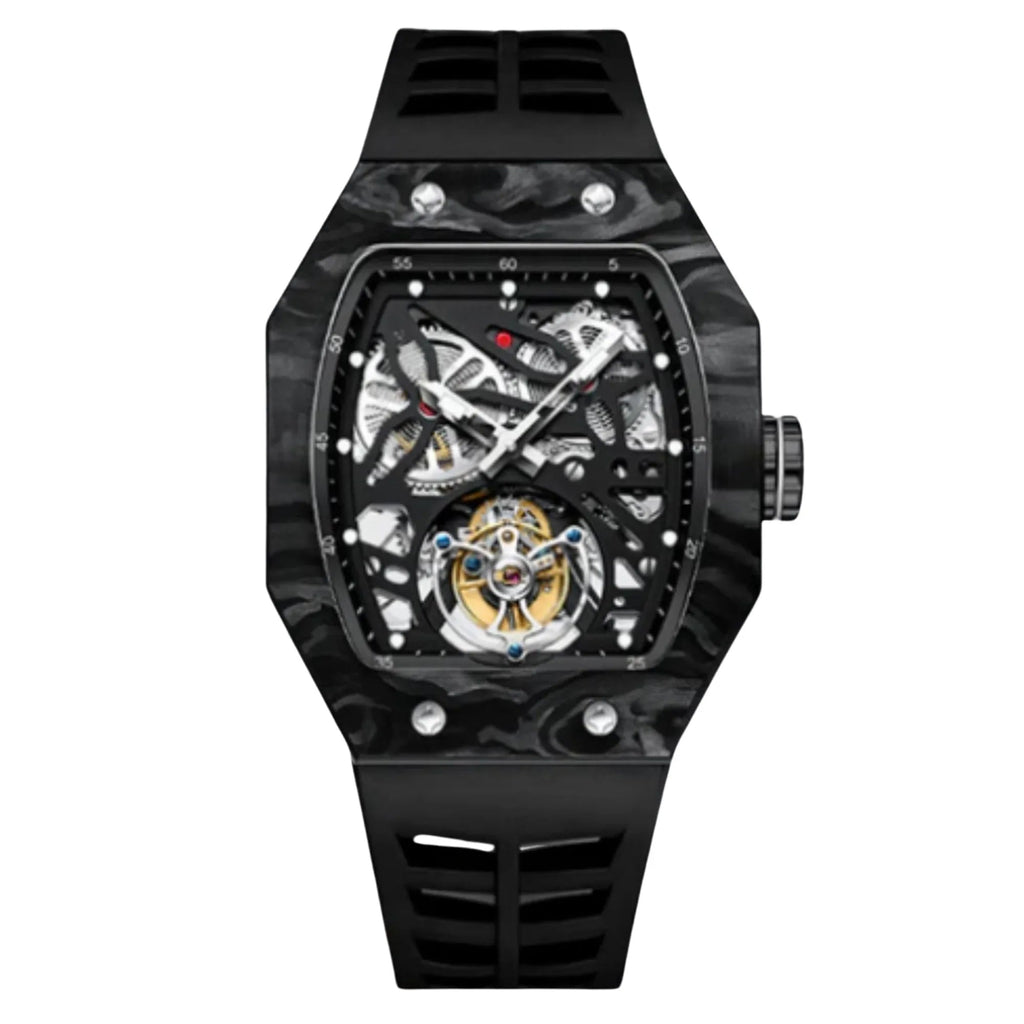 AESOP Carbon Fiber Bezel Tonneau Case Skeleton Tourbillon Watch 7036 - DREAM WATCHES