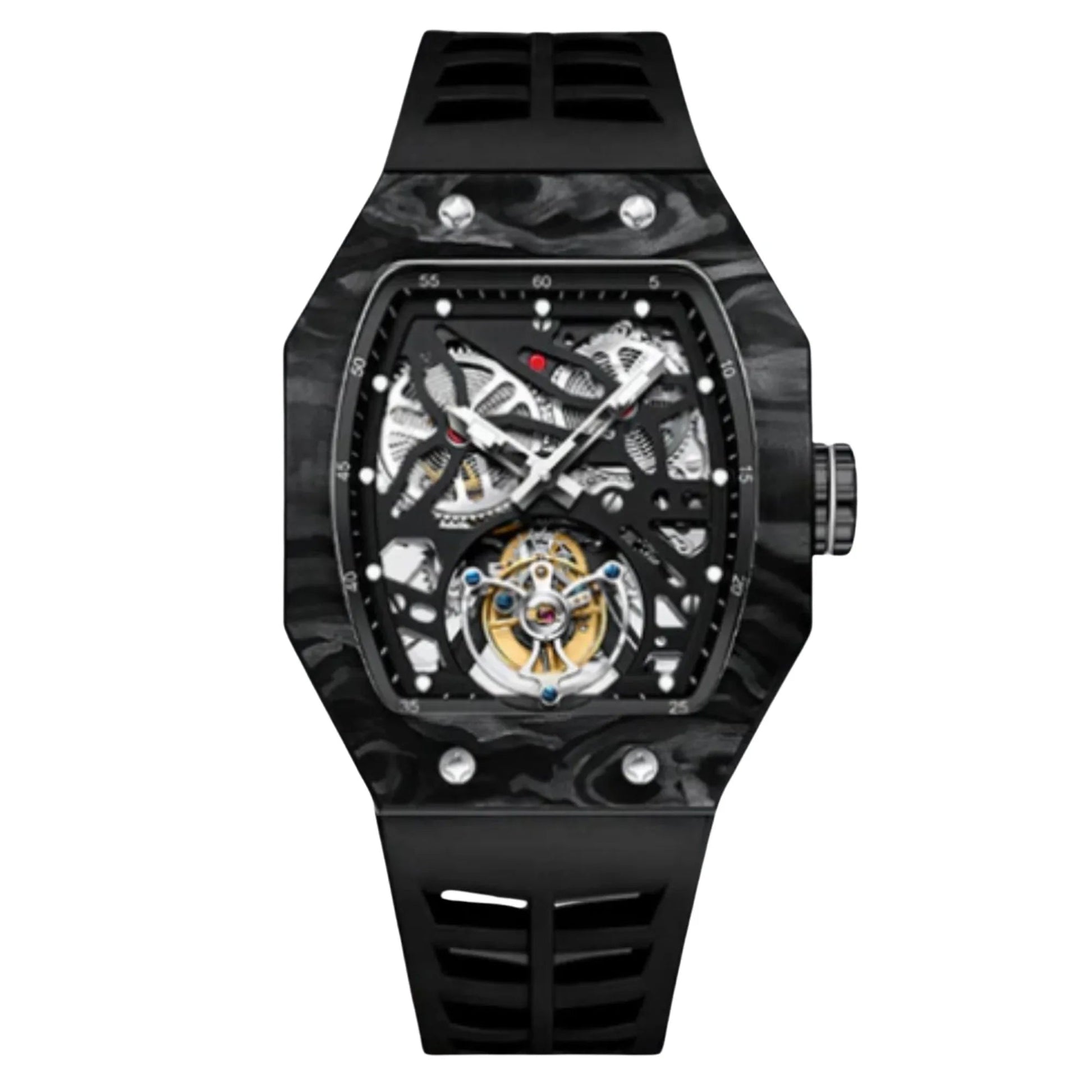 AESOP Carbon Fiber Bezel Tonneau Case Skeleton Tourbillon Watch 7036 - DREAM WATCHES