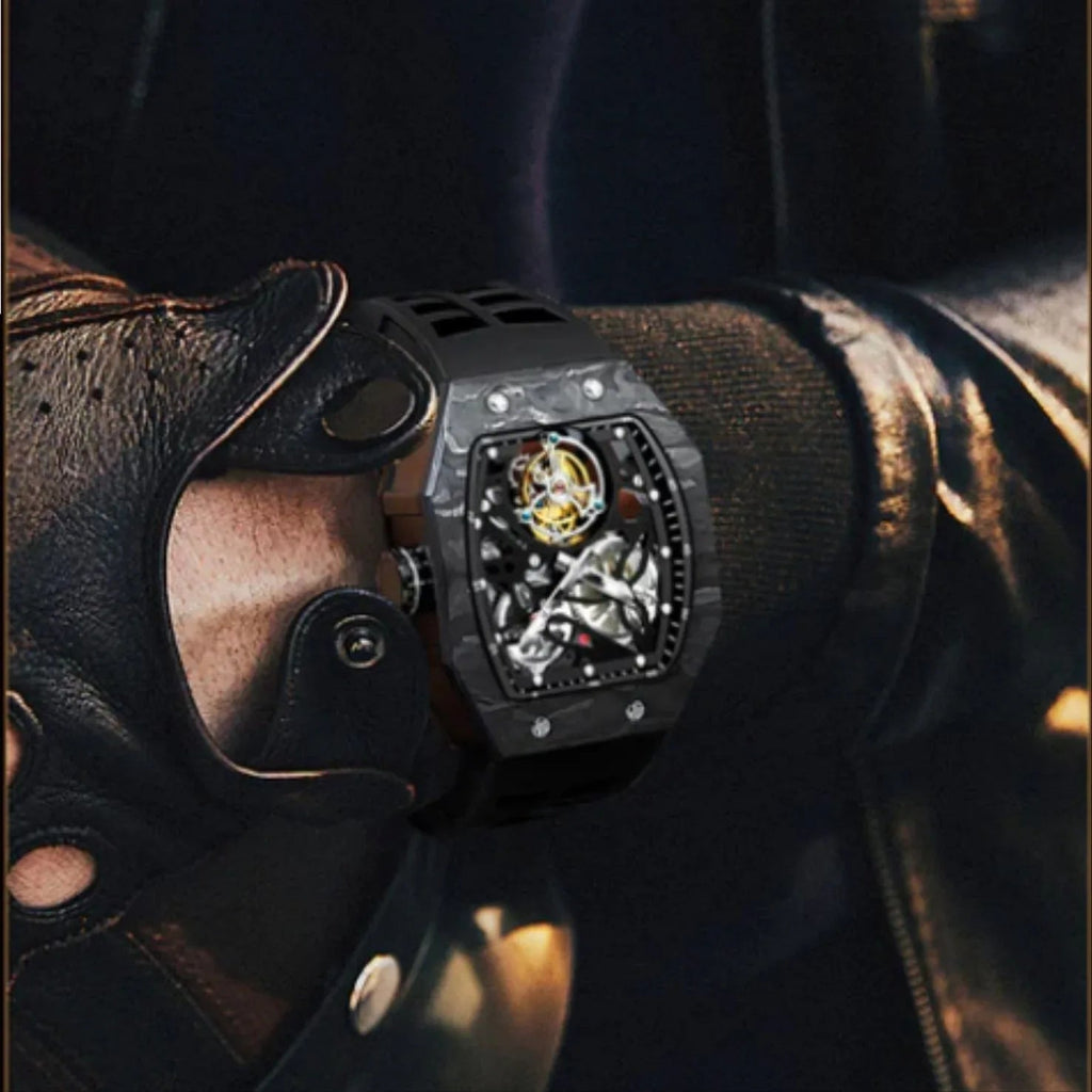 AESOP Carbon Fiber Bezel Tonneau Case Skeleton Tourbillon Watch 7036 - DREAM WATCHES