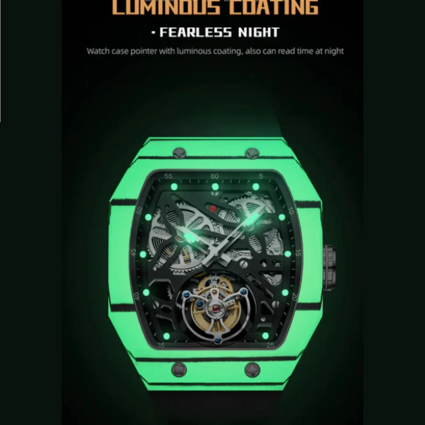 AESOP Carbon Fiber Bezel Tonneau Case Skeleton Tourbillon Watch 7036 - DREAM WATCHES