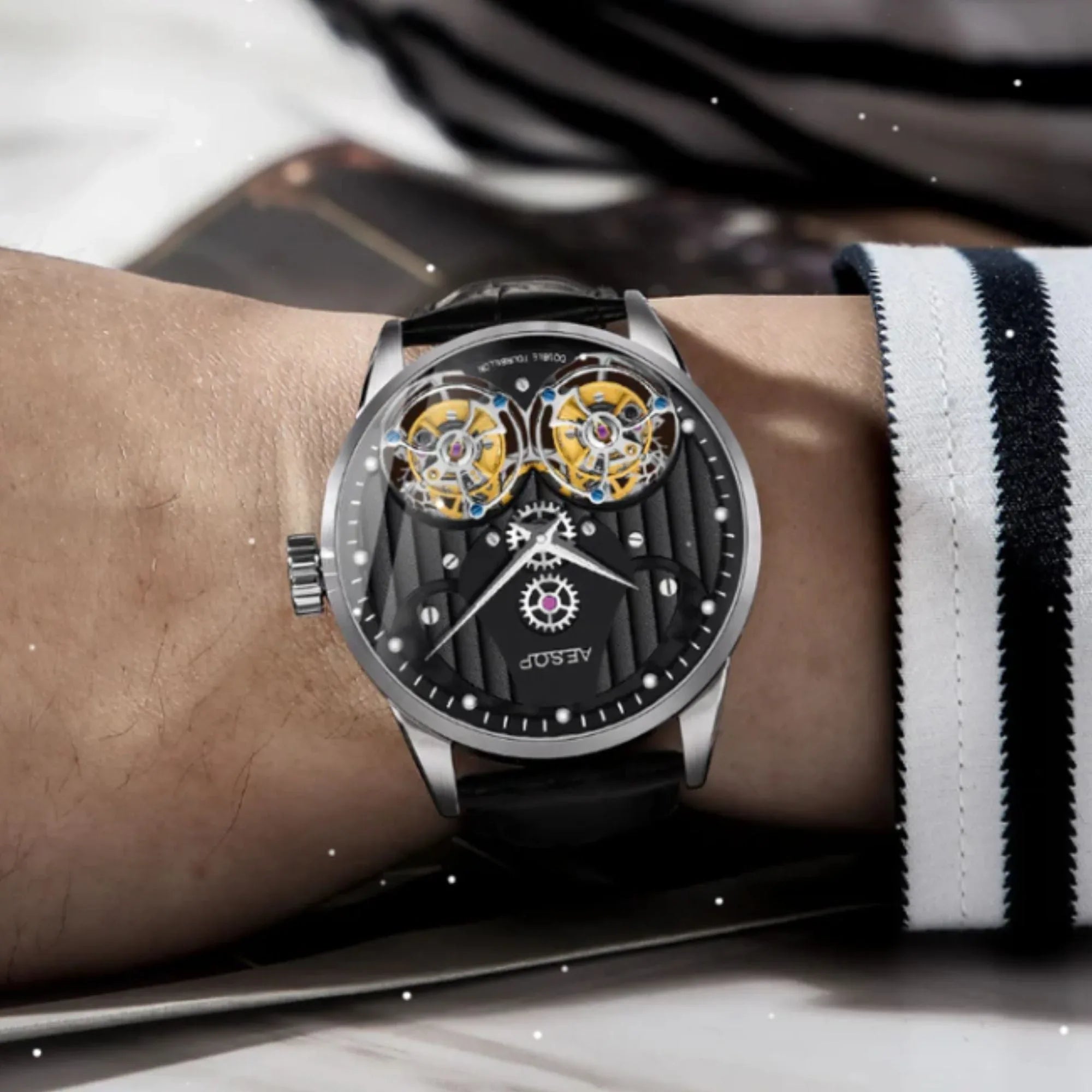 Aesop Double Tourbillon Men Watch Flying Tourbillon Sapphire Crystal Wristwatch 7030 - DREAM WATCHES