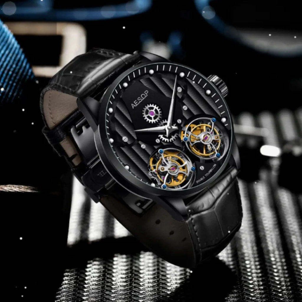 Aesop Double Tourbillon Men Watch Flying Tourbillon Sapphire Crystal Wristwatch 7030 - DREAM WATCHES