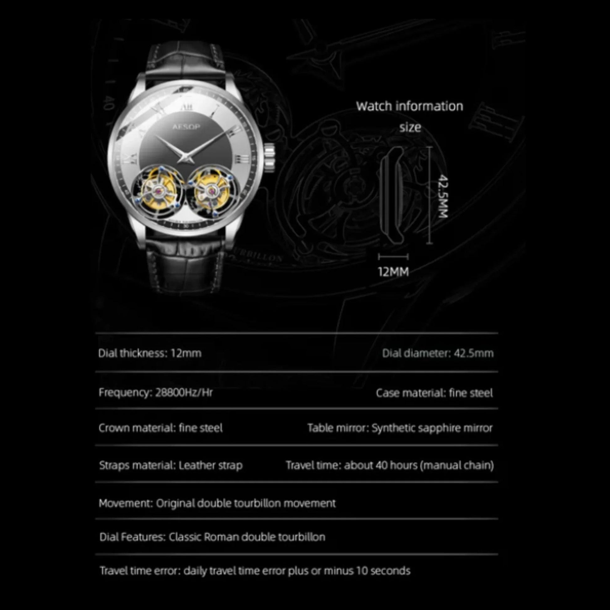 Aesop Double Tourbillon Sapphire 316l Stainless Steel Watch 7026 - DREAM WATCHES
