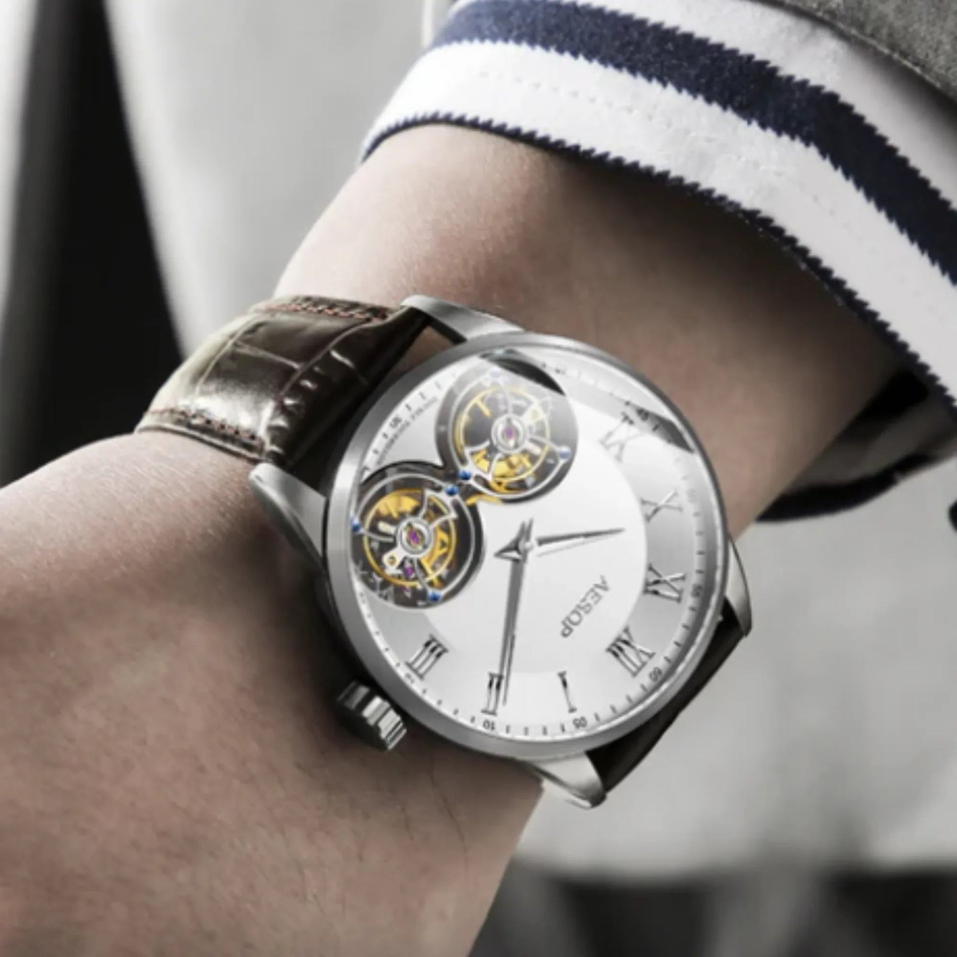 Aesop Double Tourbillon Sapphire 316l Stainless Steel Watch 7026 - DREAM WATCHES