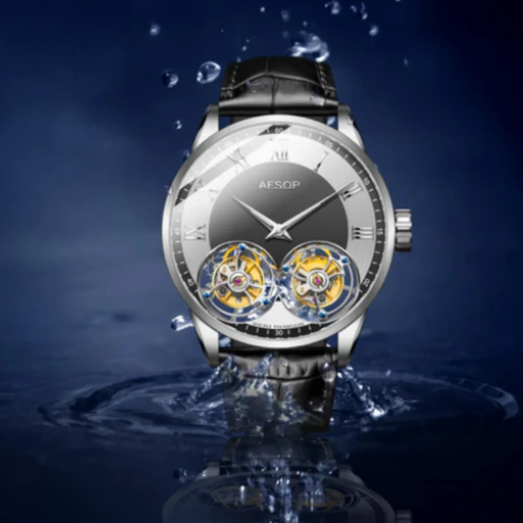 Aesop Double Tourbillon Sapphire 316l Stainless Steel Watch 7026 - DREAM WATCHES