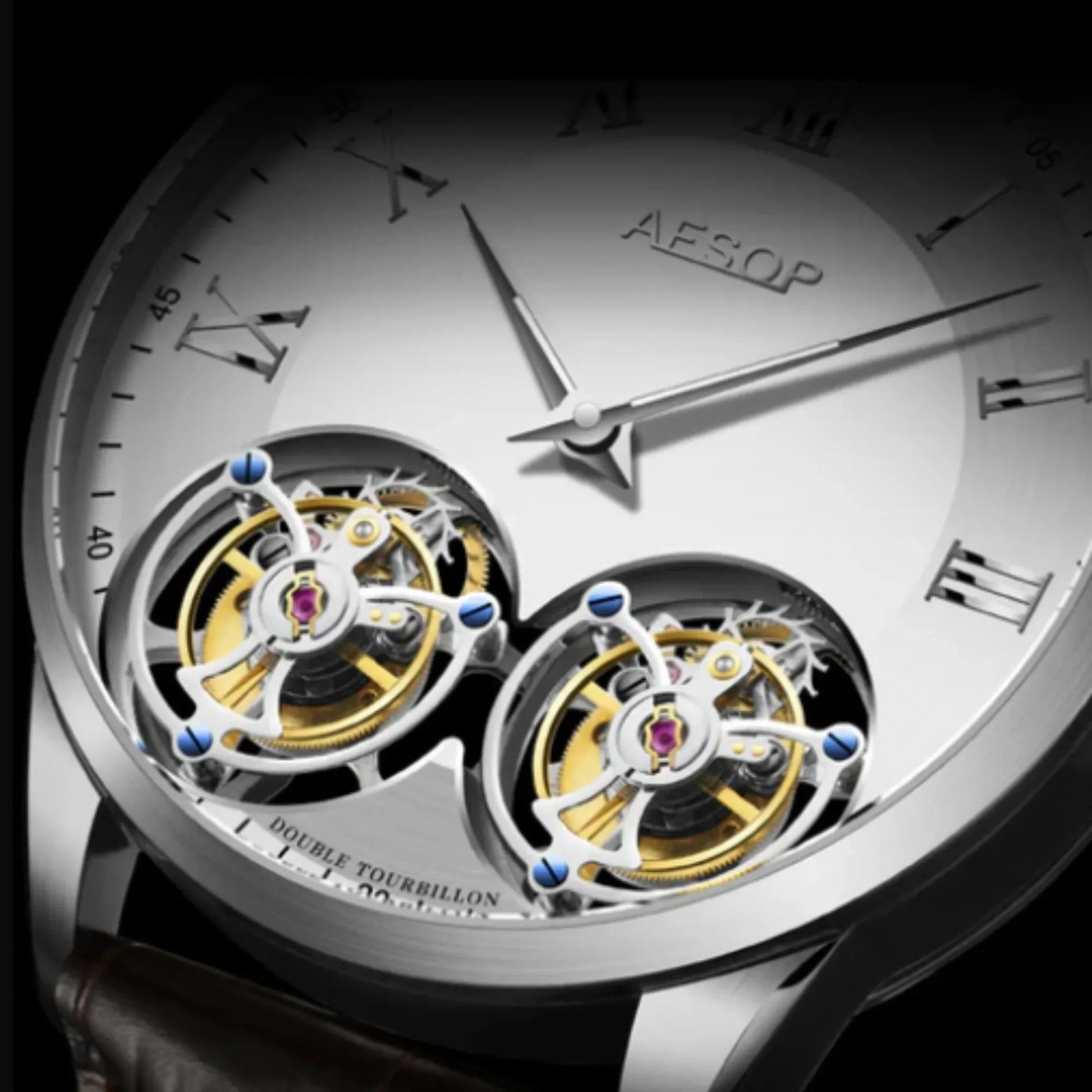Aesop Double Tourbillon Sapphire 316l Stainless Steel Watch 7026 - DREAM WATCHES