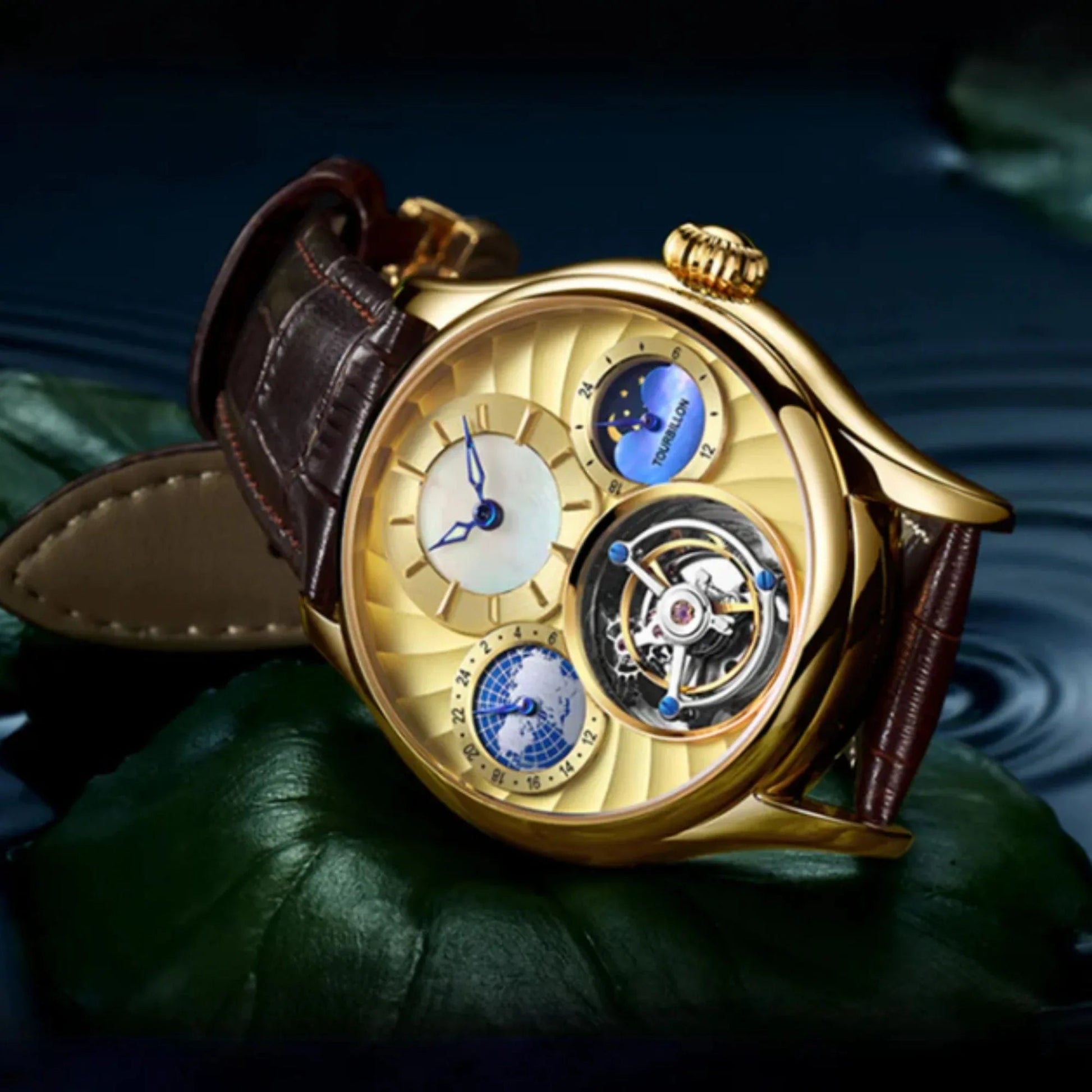 Aesop GMT Tourbillon Pearl Dial Multifunction watch 7017 - DREAM WATCHES