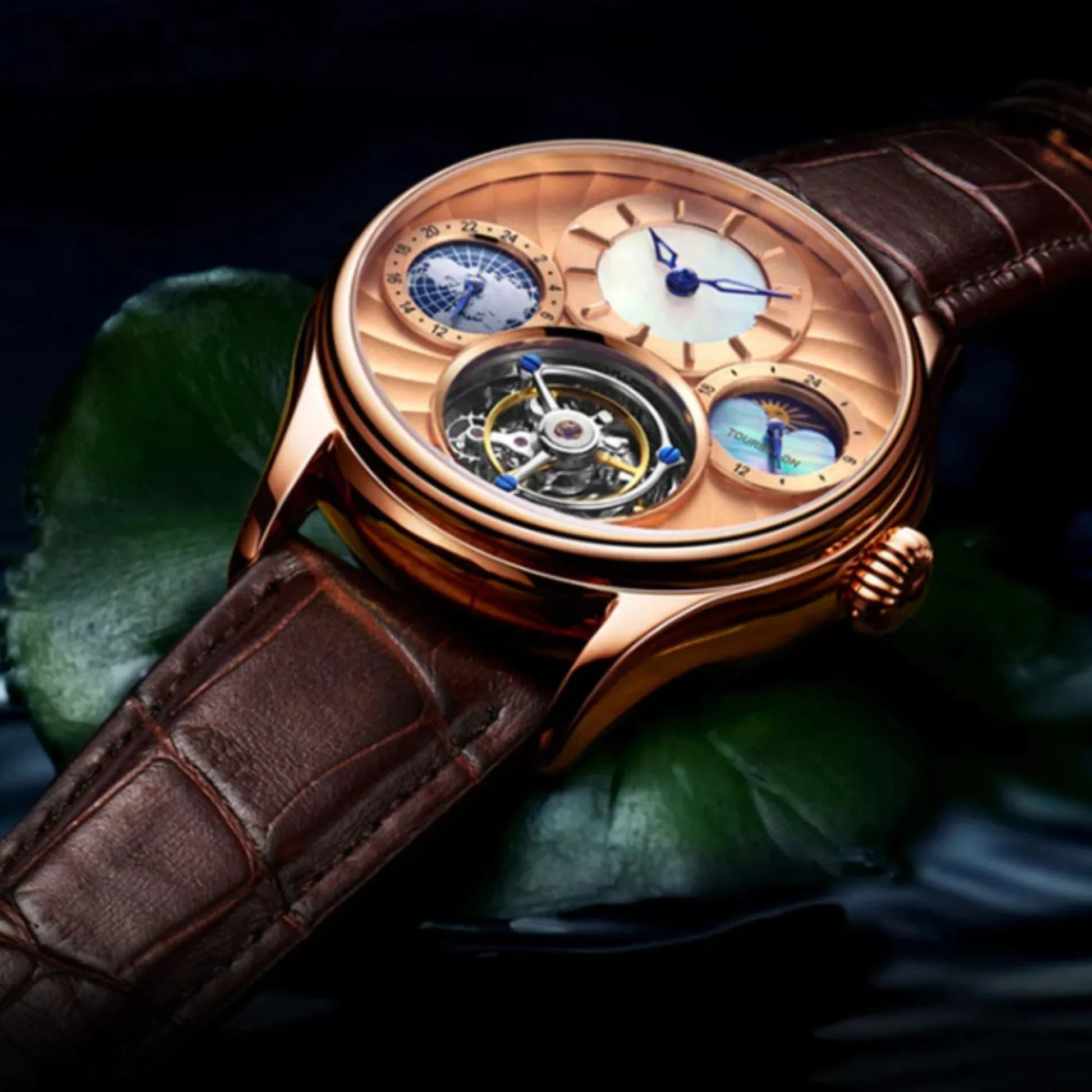 Aesop GMT Tourbillon Pearl Dial Multifunction watch 7017 - DREAM WATCHES