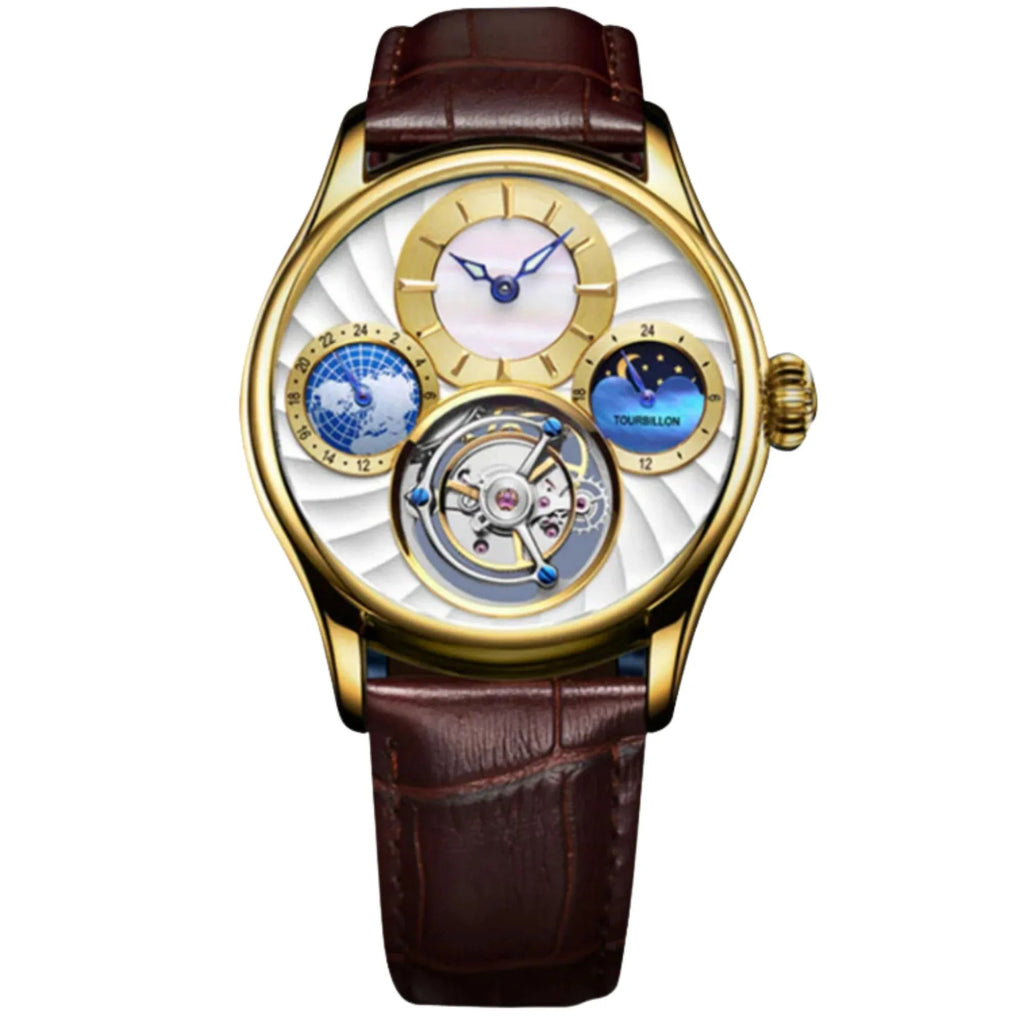 Aesop GMT Tourbillon Pearl Dial Multifunction watch 7017 - DREAM WATCHES