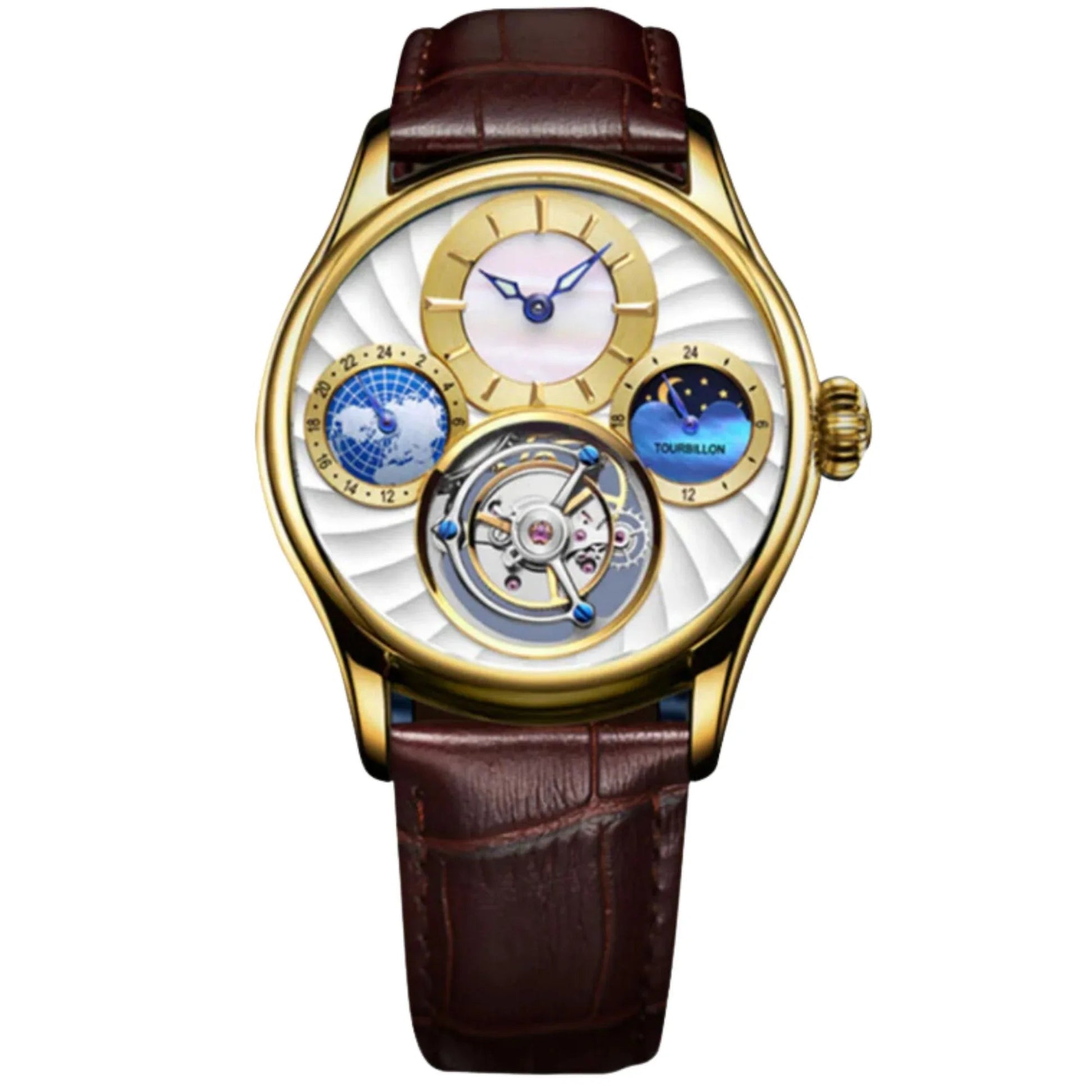 Aesop GMT Tourbillon Pearl Dial Multifunction watch 7017 - DREAM WATCHES