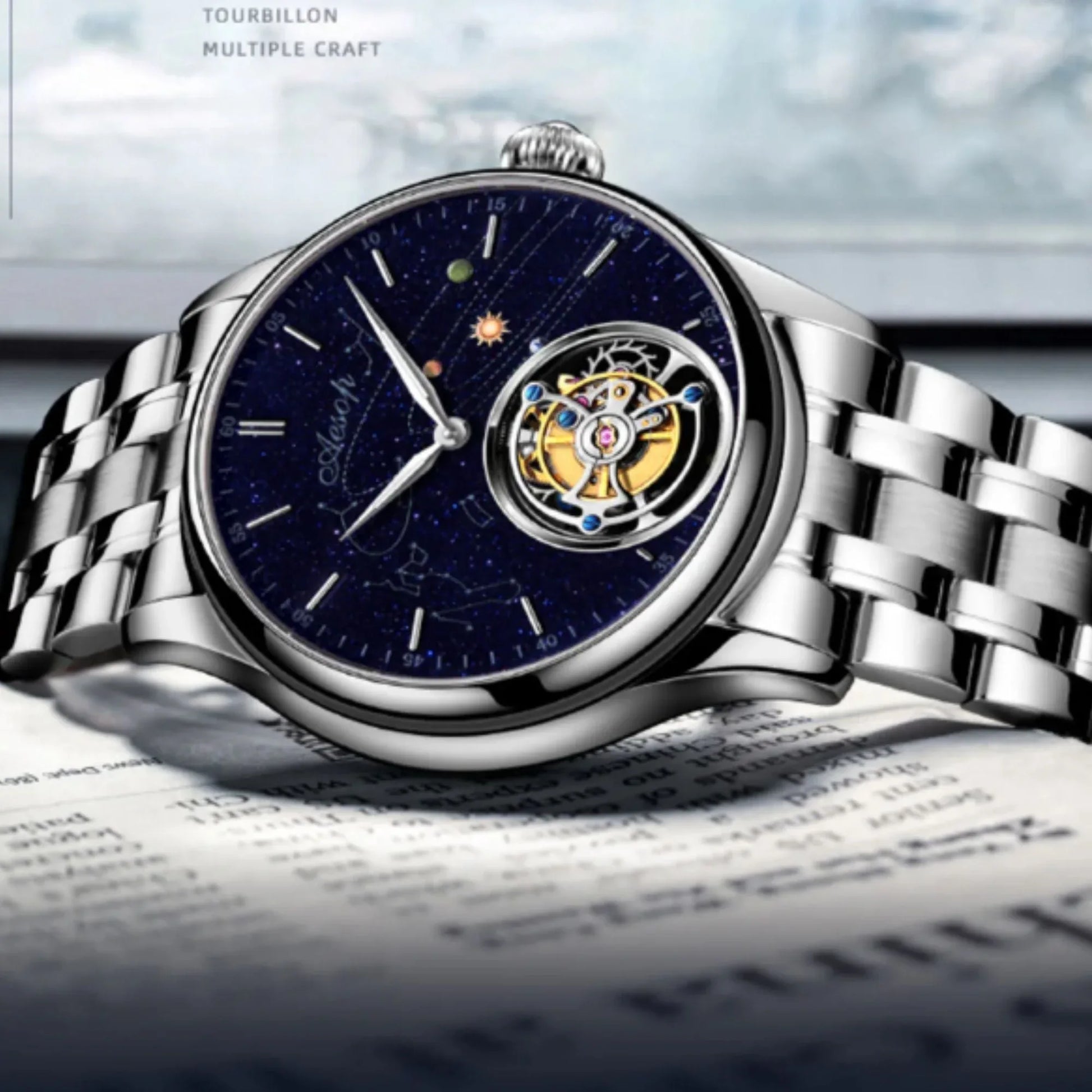 AESOP Luxury Real Flying Tourbillon Mechanical Sapphire Watch for Men Wristwatches 7025 - DREAM WATCHES