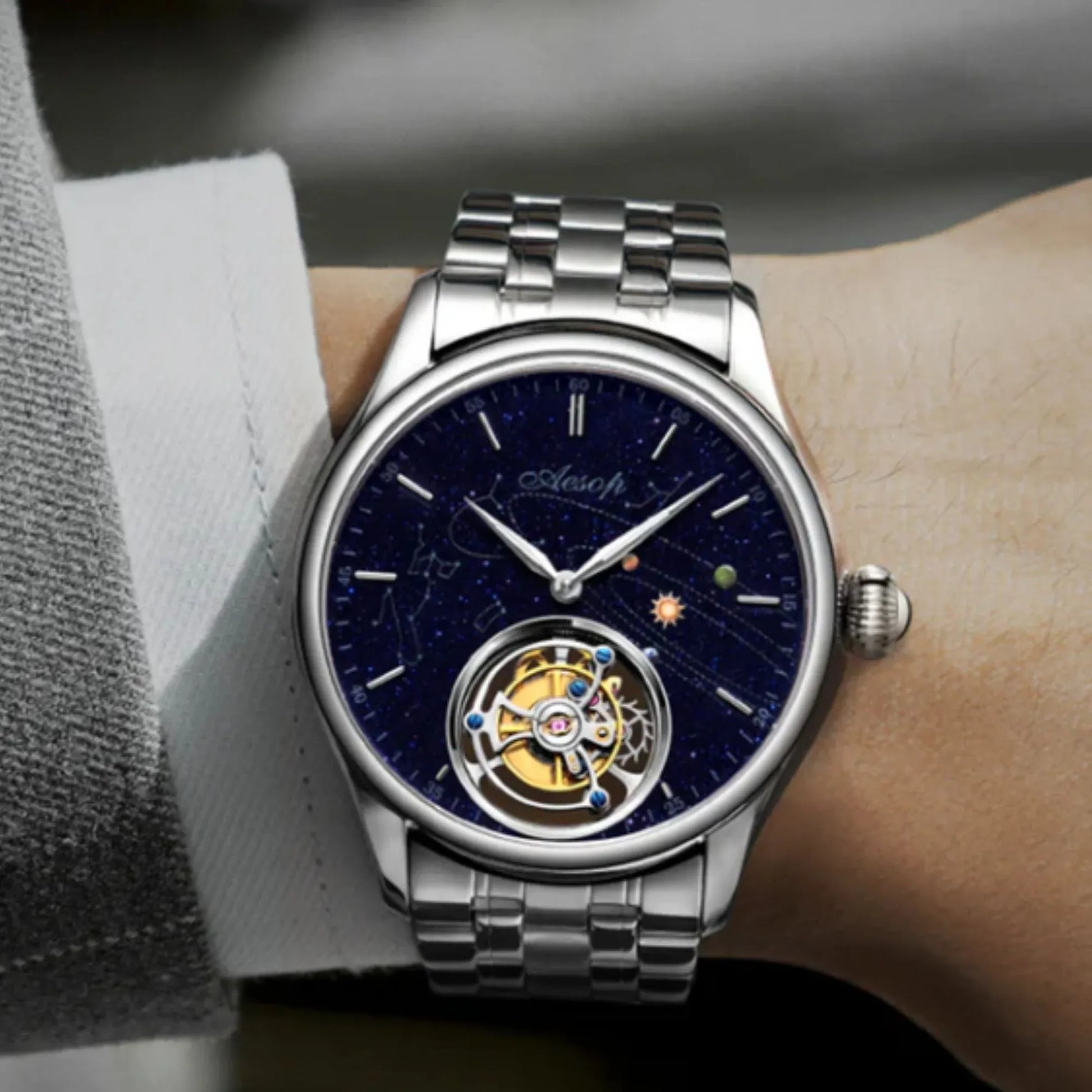 AESOP Luxury Real Flying Tourbillon Mechanical Sapphire Watch for Men Wristwatches 7025 - DREAM WATCHES