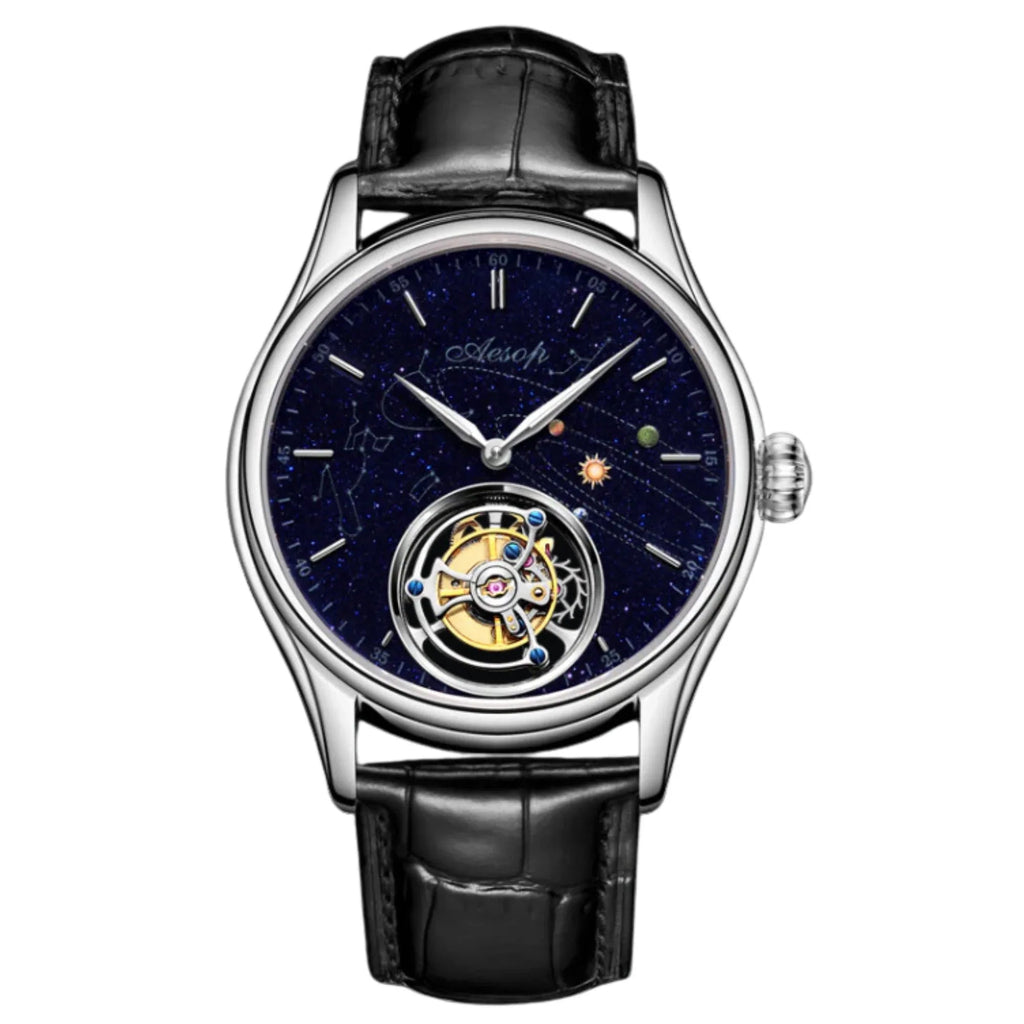 AESOP Mens Luxury Real Flying Tourbillon Mechanical Sapphire Waterproof Watch Skeleton Watches for Men Wristwatches 7025 - DREAM WATCHES