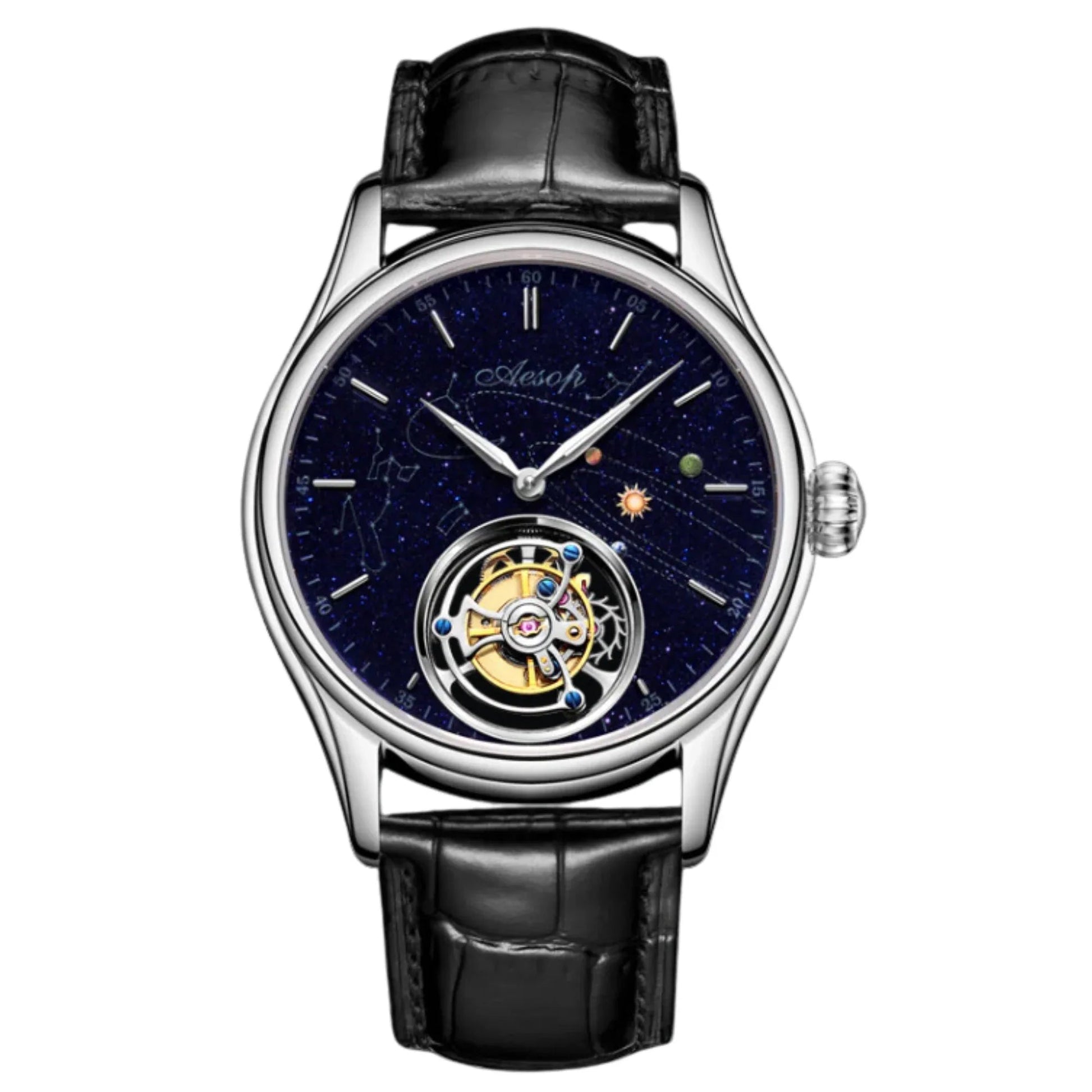 AESOP Mens Luxury Real Flying Tourbillon Mechanical Sapphire Waterproof Watch Skeleton Watches for Men Wristwatches 7025 - DREAM WATCHES