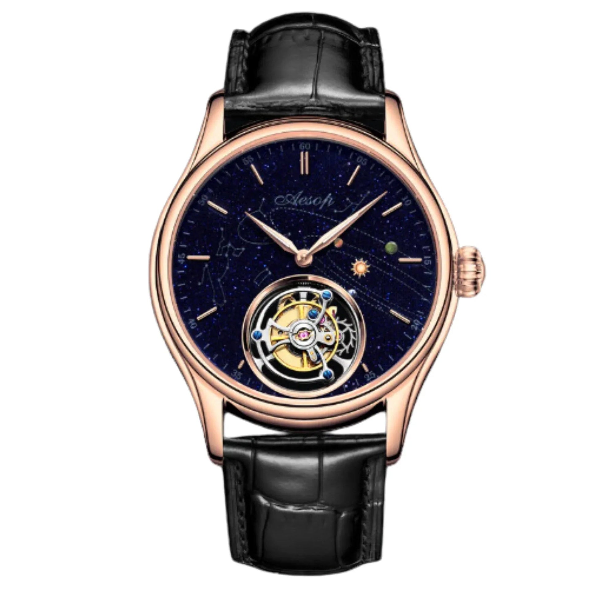 AESOP Mens Luxury Real Flying Tourbillon Mechanical Sapphire Waterproof Watch Skeleton Watches for Men Wristwatches Male Clock 7025 - DREAM WATCHES