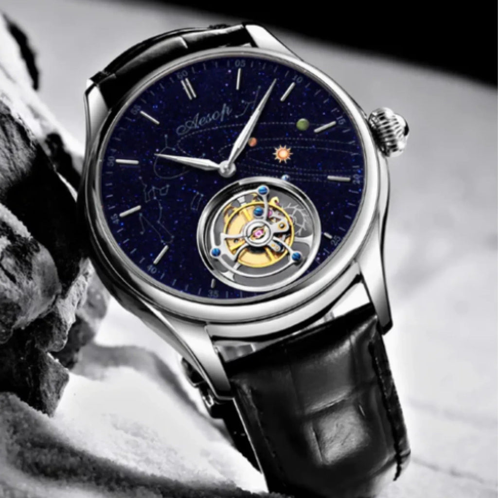 AESOP Mens Luxury Real Flying Tourbillon Mechanical Sapphire Waterproof Watch Skeleton Watches for Men Wristwatches Male Clock 7025 - DREAM WATCHES