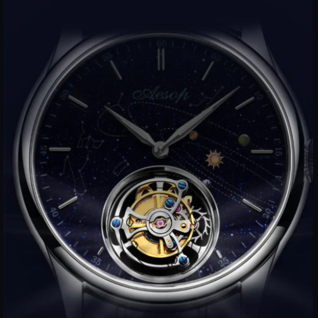 AESOP Mens Luxury Real Flying Tourbillon Mechanical Sapphire Waterproof Watch Skeleton Watches for Men Wristwatches Male Clock 7025 - DREAM WATCHES