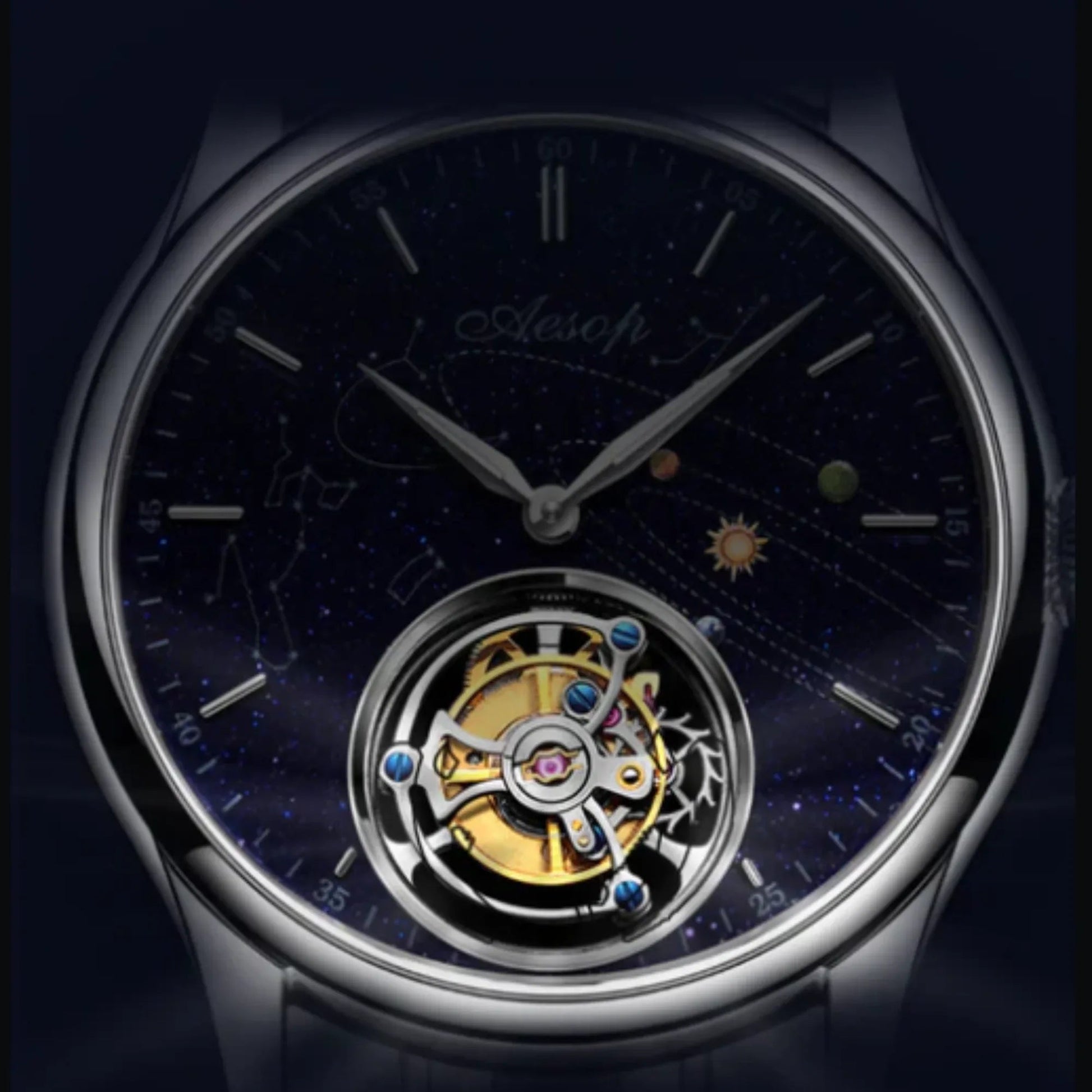 AESOP Mens Luxury Real Flying Tourbillon Mechanical Sapphire Waterproof Watch Skeleton Watches for Men Wristwatches Male Clock 7025 - DREAM WATCHES