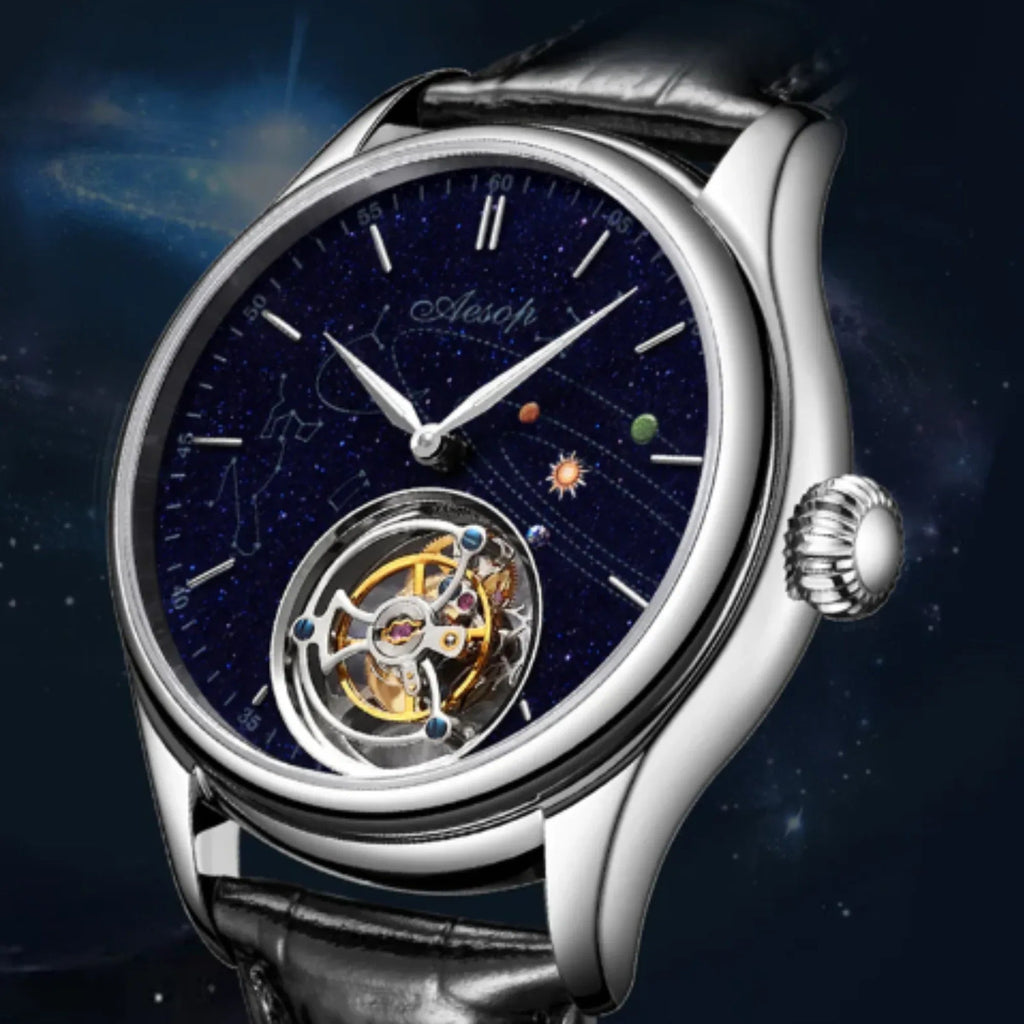 AESOP Mens Luxury Real Flying Tourbillon Mechanical Sapphire Waterproof Watch Skeleton Watches for Men Wristwatches Male Clock 7025 - DREAM WATCHES