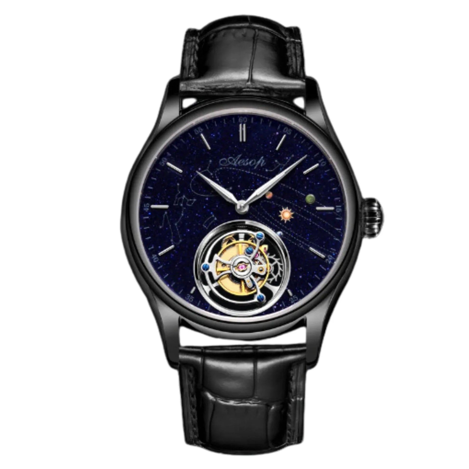 AESOP Mens Luxury Real Flying Tourbillon Mechanical Sapphire Waterproof Watch Skeleton Watches for Men Wristwatches Male Clock 7025 - DREAM WATCHES