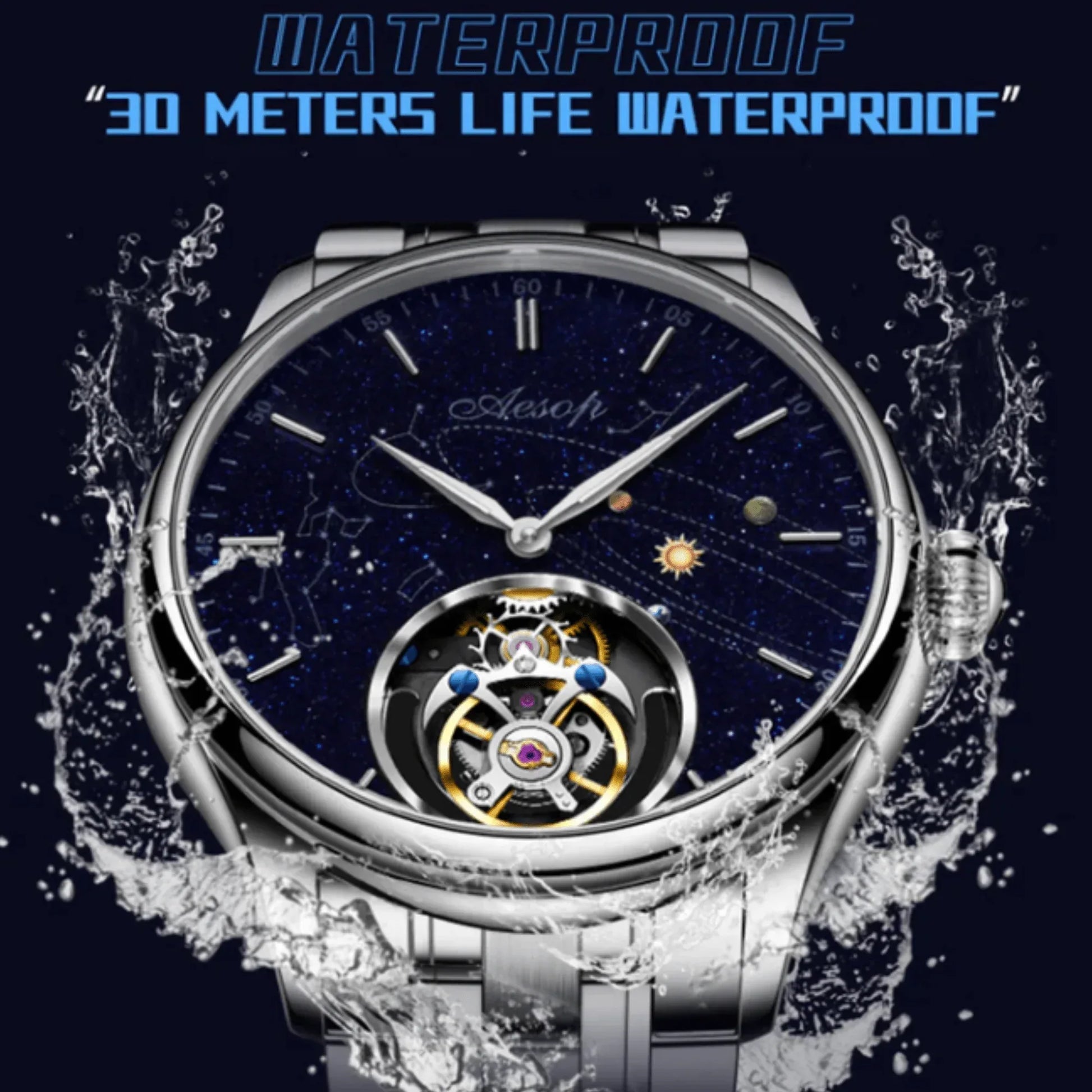 AESOP Mens Luxury Real Tourbillon Mechanical Sapphire Waterproof Watch 7049 - DREAM WATCHES