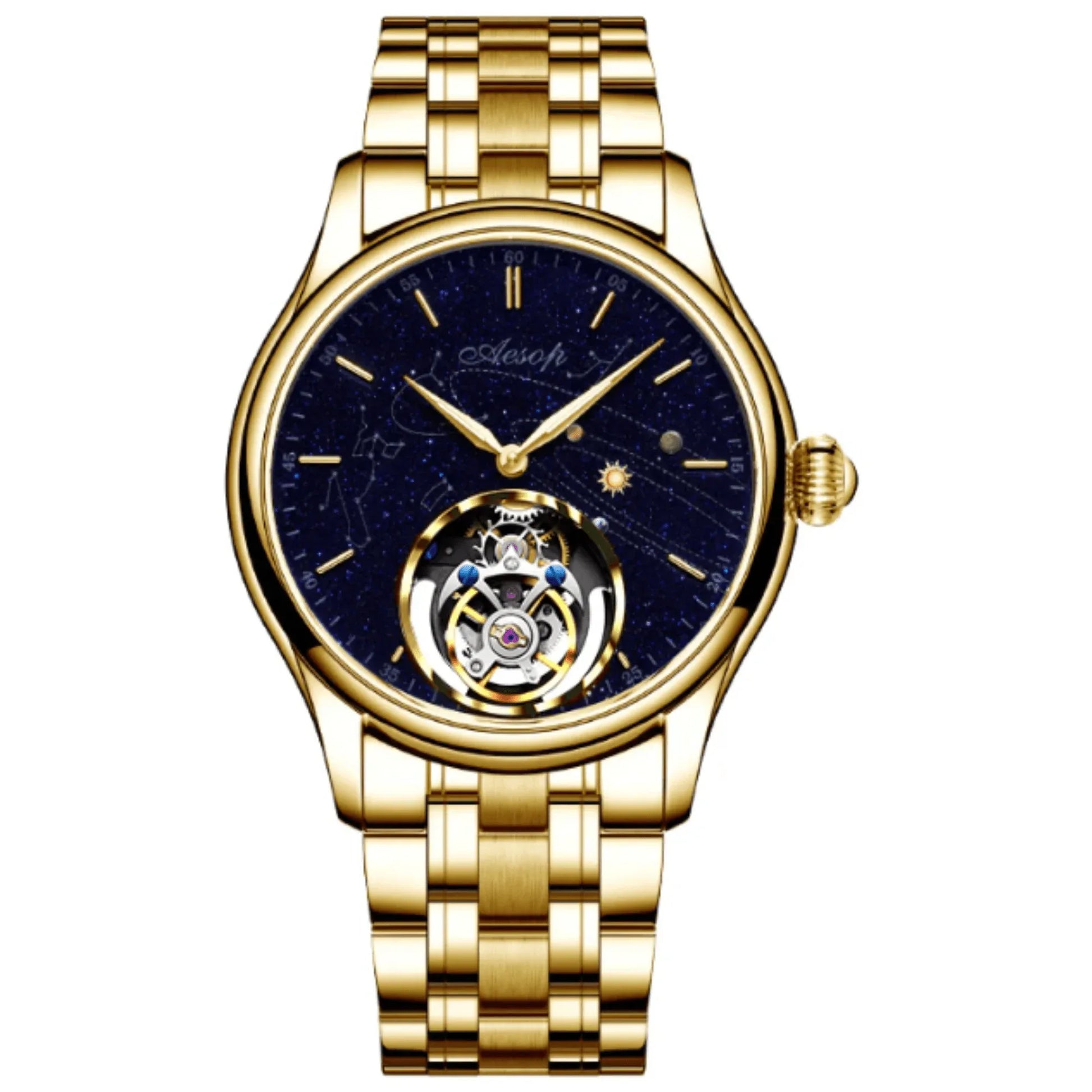 AESOP Mens Luxury Real Tourbillon Mechanical Sapphire Waterproof Watch 7049 - DREAM WATCHES