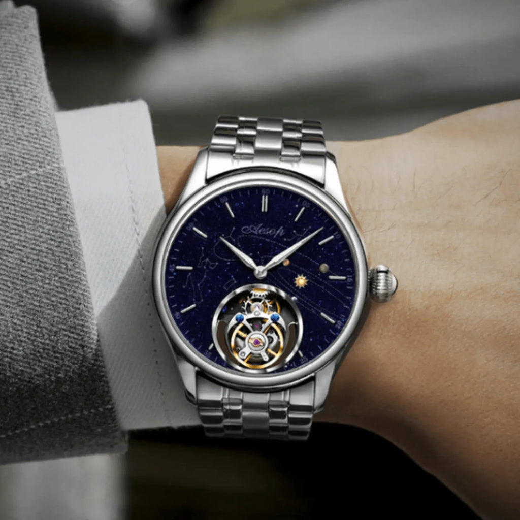 AESOP Mens Luxury Real Tourbillon Mechanical Sapphire Waterproof Watch 7049 - DREAM WATCHES