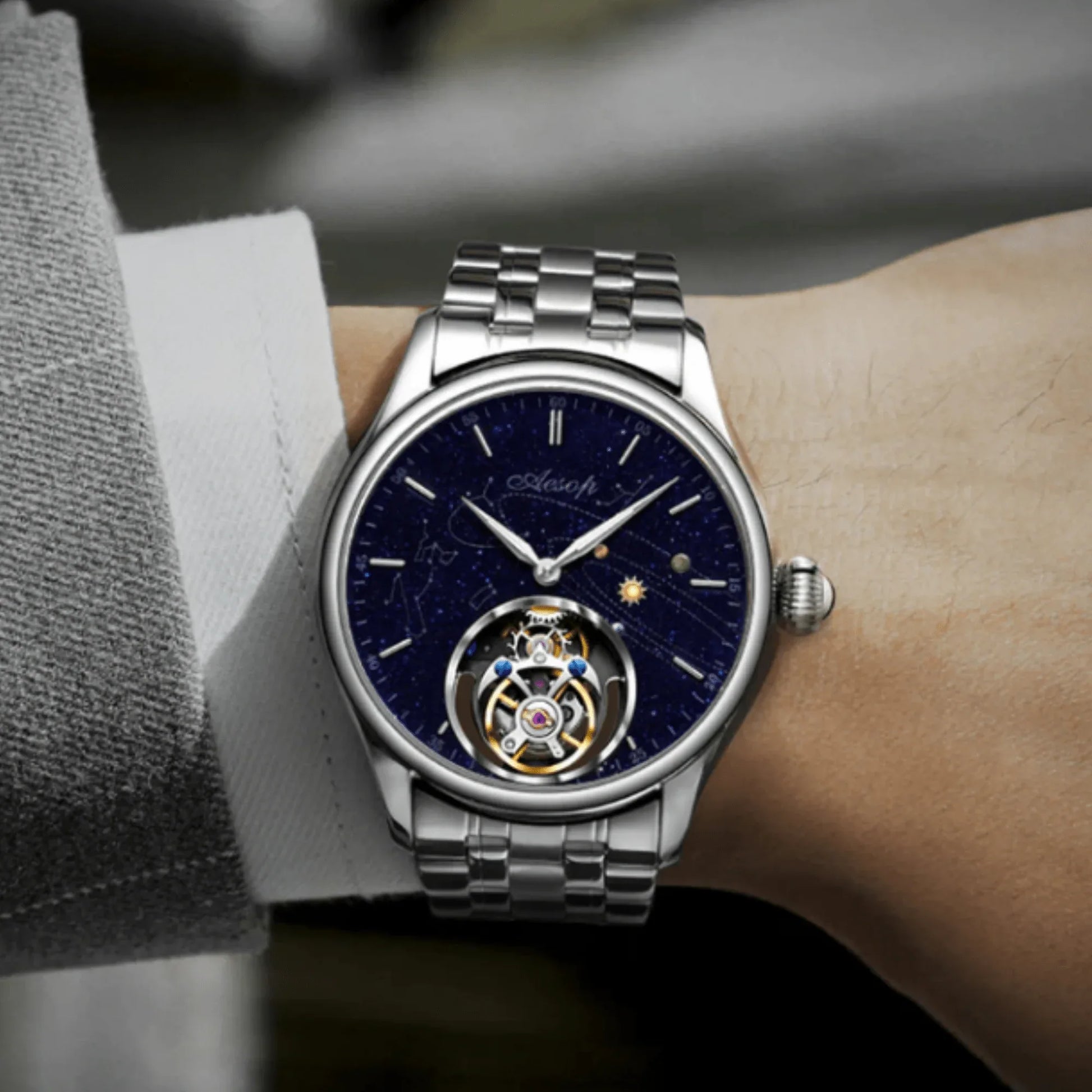 AESOP Mens Luxury Real Tourbillon Mechanical Sapphire Waterproof Watch 7049 - DREAM WATCHES