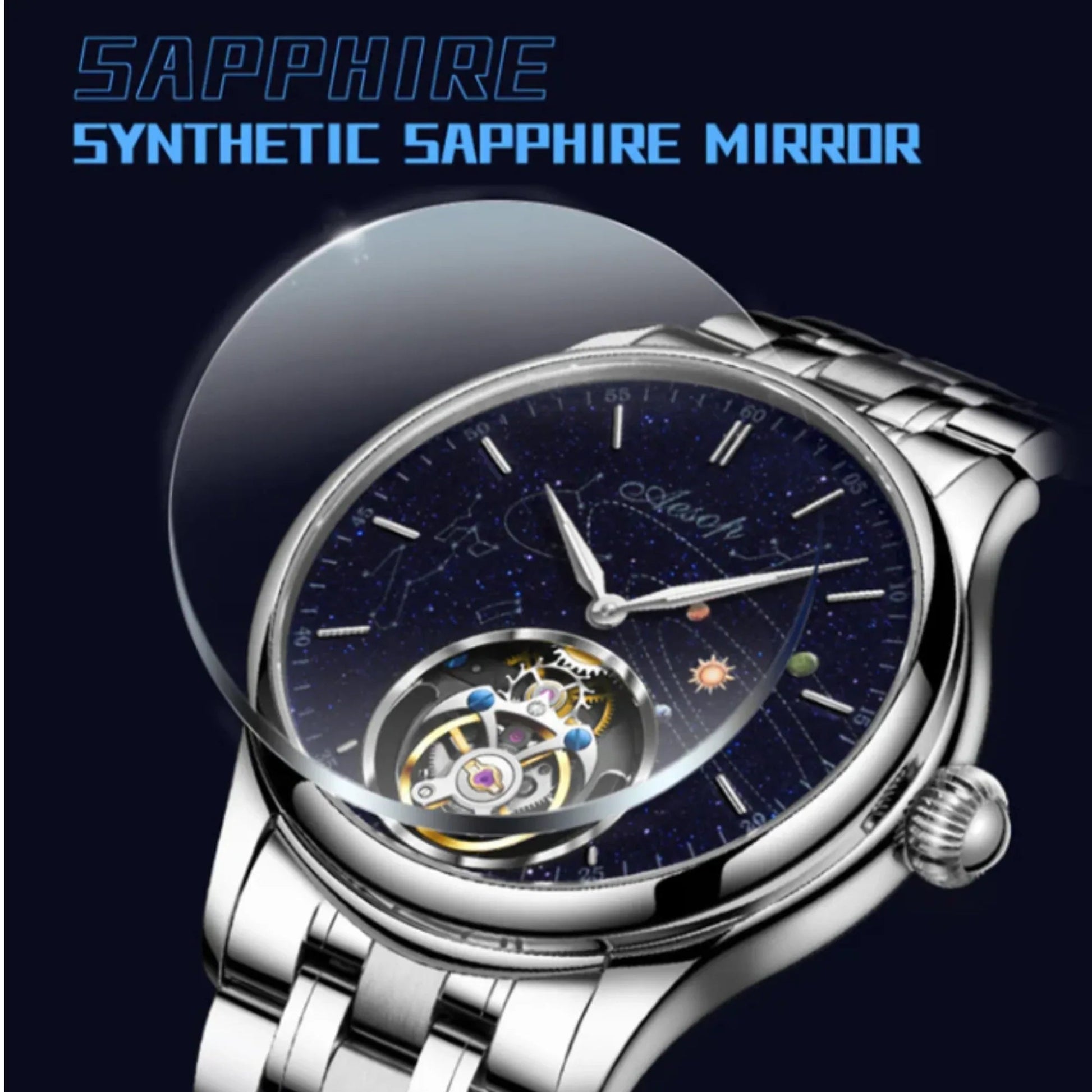 AESOP Mens Luxury starry sky dial Tourbillon 7049 - Black - DREAM WATCHES