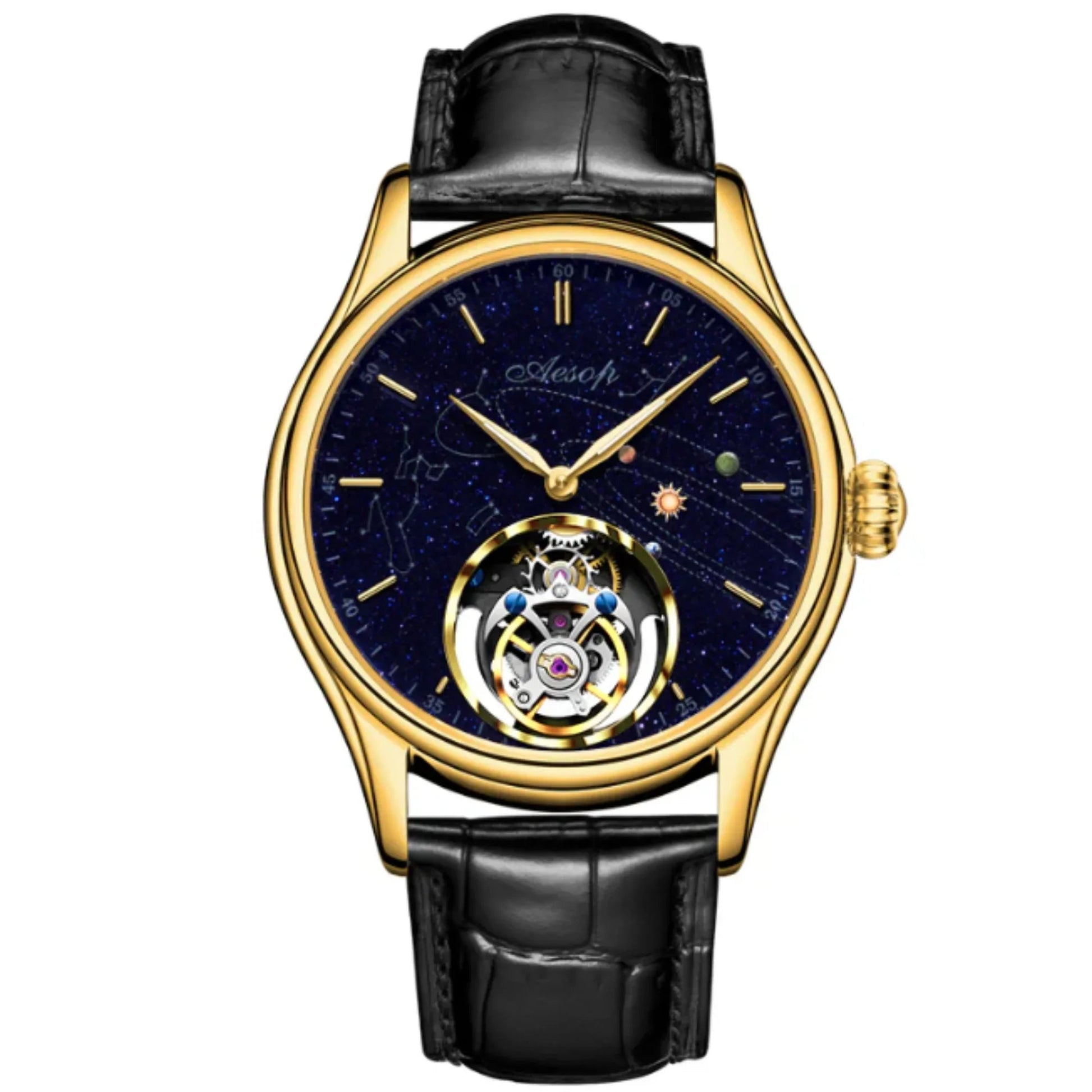 AESOP Mens Luxury starry sky dial Tourbillon 7049 - Golden - DREAM WATCHES