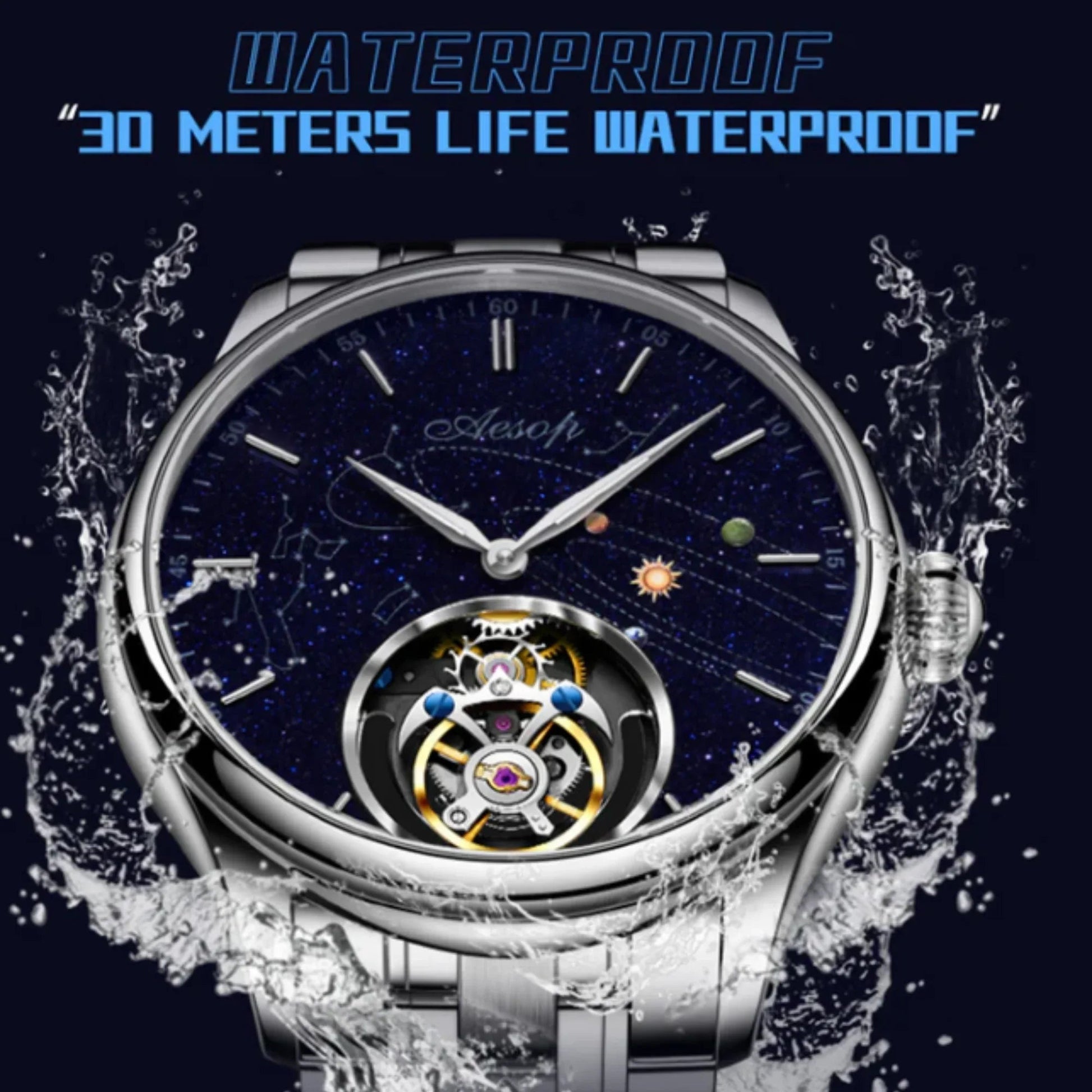 AESOP Mens Luxury starry sky dial Tourbillon 7049 - Rose Golden - DREAM WATCHES