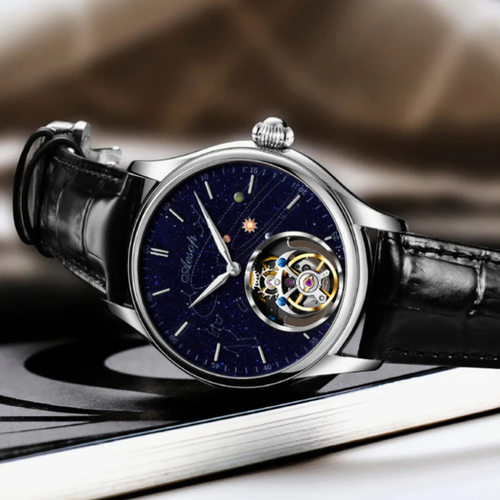 AESOP Mens Luxury starry sky dial Tourbillon 7049 - Silver - DREAM WATCHES