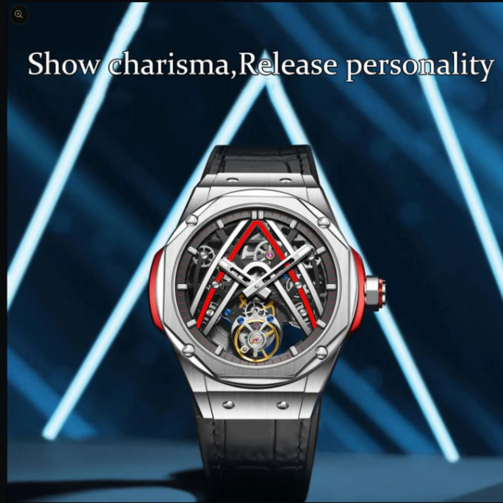 Aesop Original Tourbillon Movement U Shaped Dial Automatic Tourbillon Watch 7070 - Red Accents - DREAM WATCHES