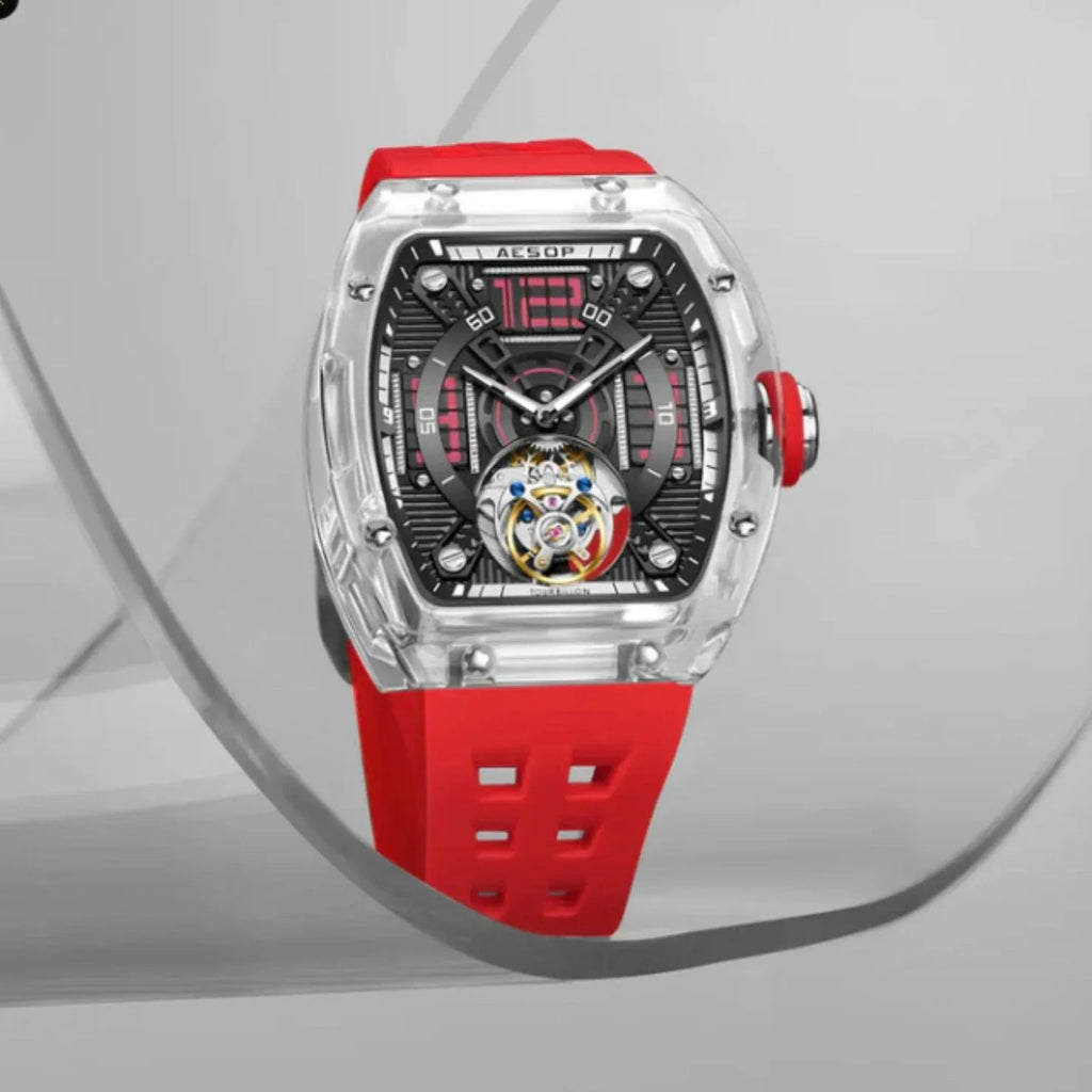 AESOP Transparent Crystal Tonneau Watch Original diamond tourbillon movement watch 7043 - DREAM WATCHES
