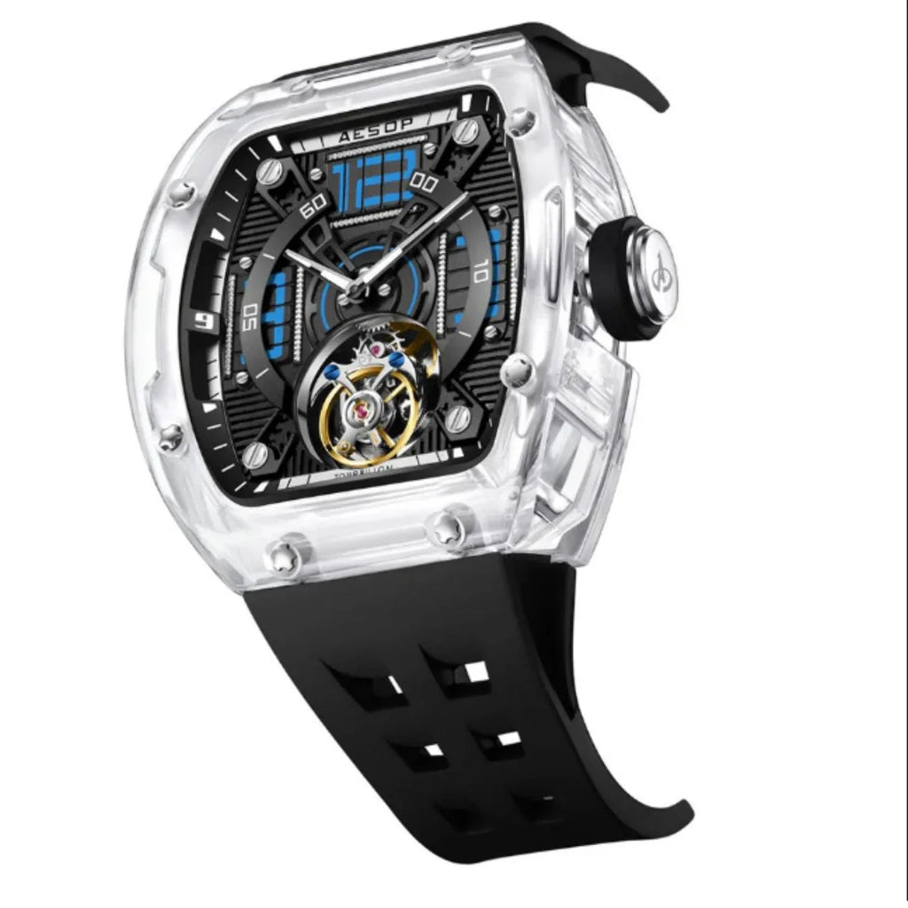 AESOP Transparent Crystal Tonneau Watch Original diamond tourbillon movement watch 7043 - DREAM WATCHES