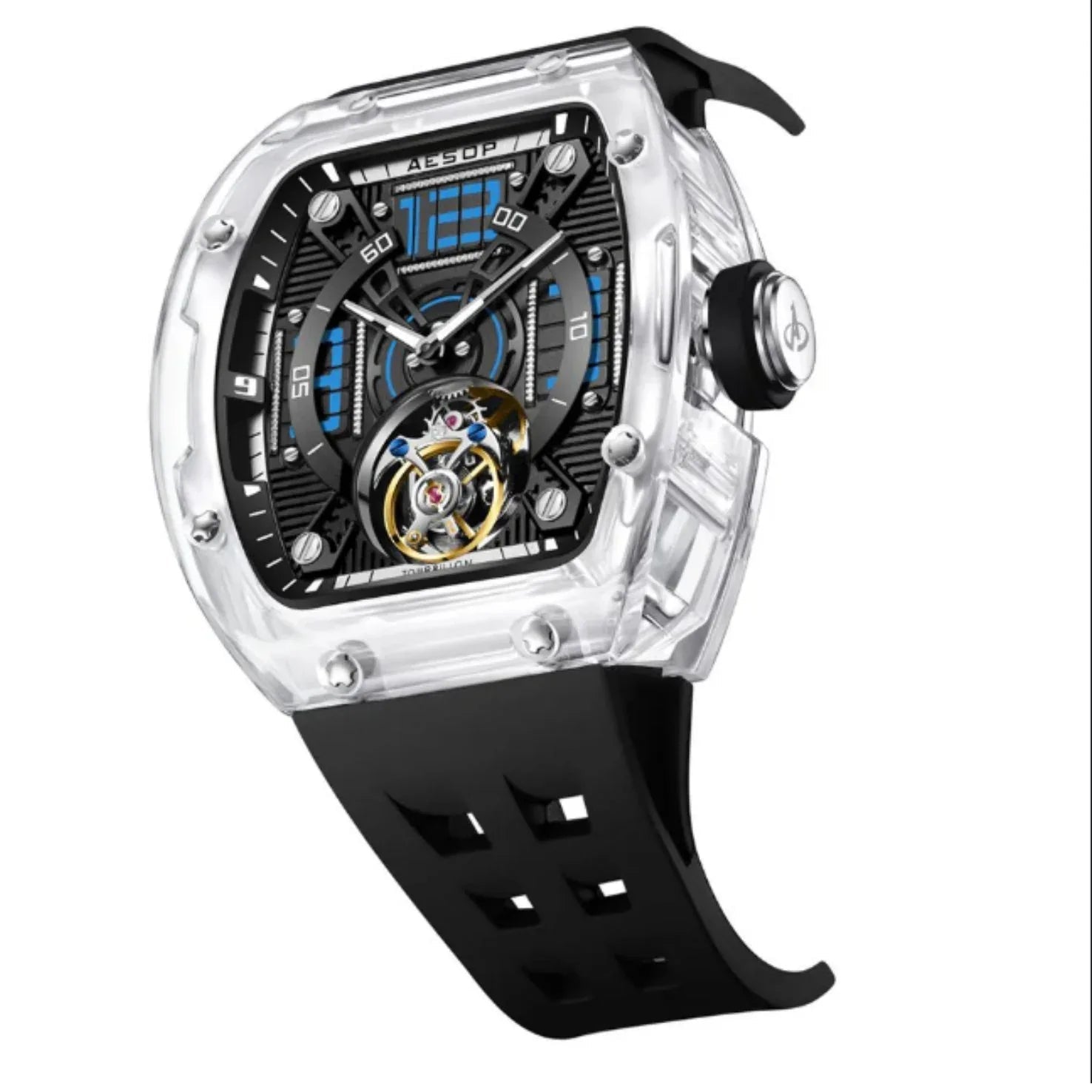 AESOP Transparent Crystal Tonneau Watch Original diamond tourbillon movement watch 7043 - DREAM WATCHES