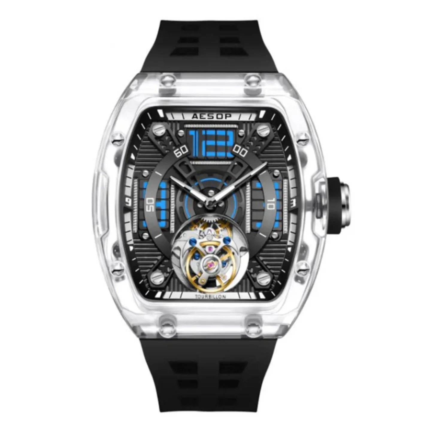 AESOP Transparent Crystal Tonneau Watch Original diamond tourbillon movement watch 7043 - DREAM WATCHES