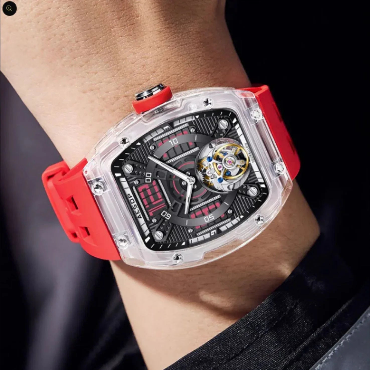 AESOP Transparent Crystal Tonneau Watch Original diamond tourbillon movement watch 7043 - DREAM WATCHES
