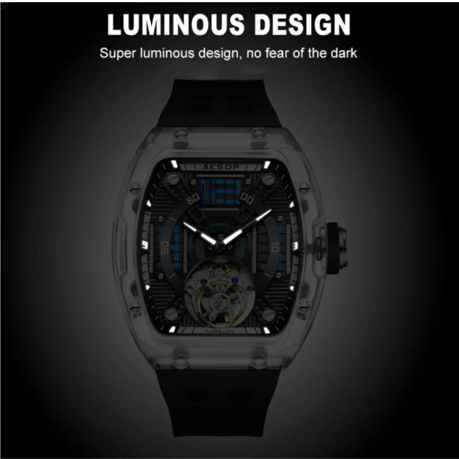 AESOP Transparent Crystal Tonneau Watch Original diamond tourbillon movement watch 7043 - DREAM WATCHES