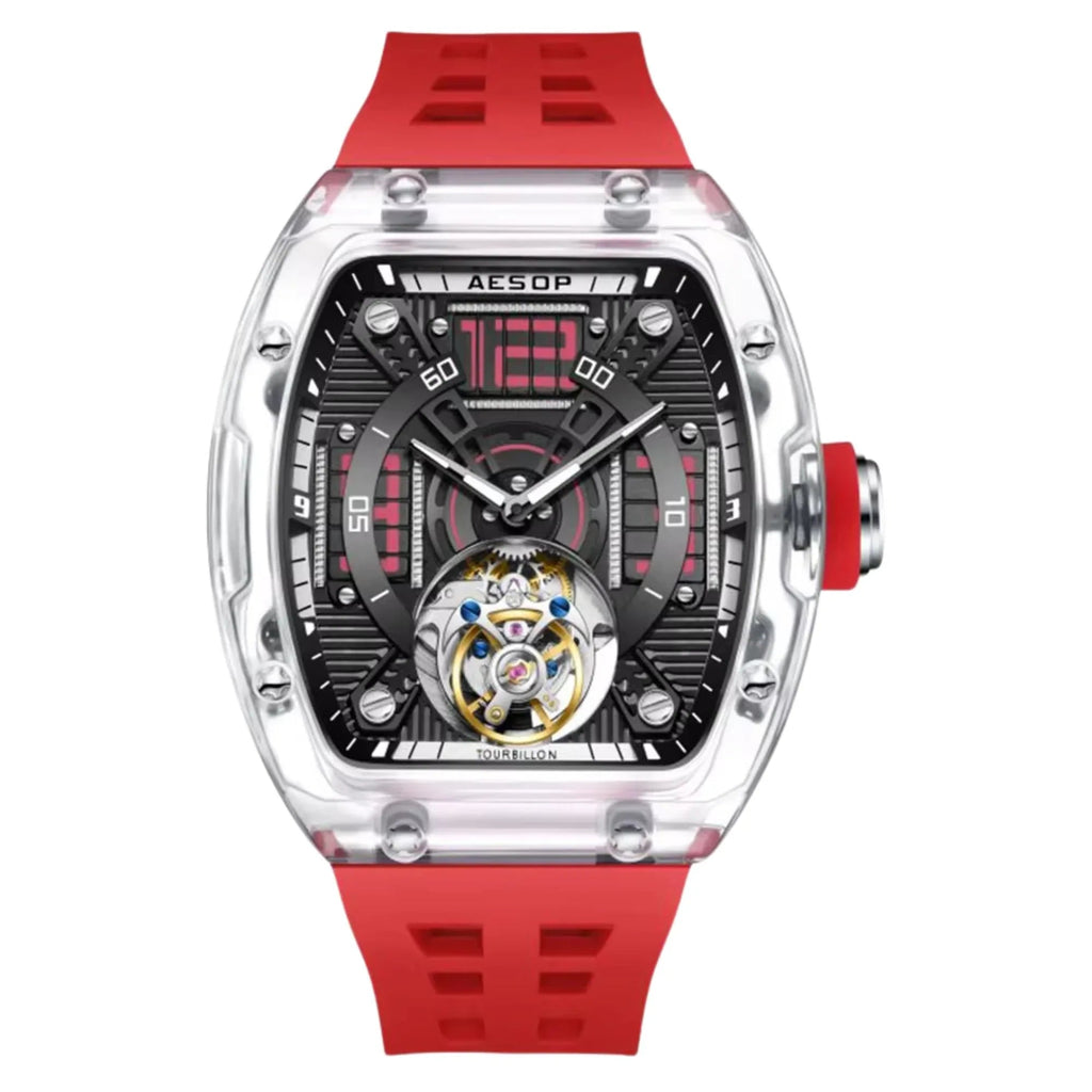 AESOP Transparent Crystal Tonneau Watch Original diamond tourbillon movement watch 7043 - DREAM WATCHES