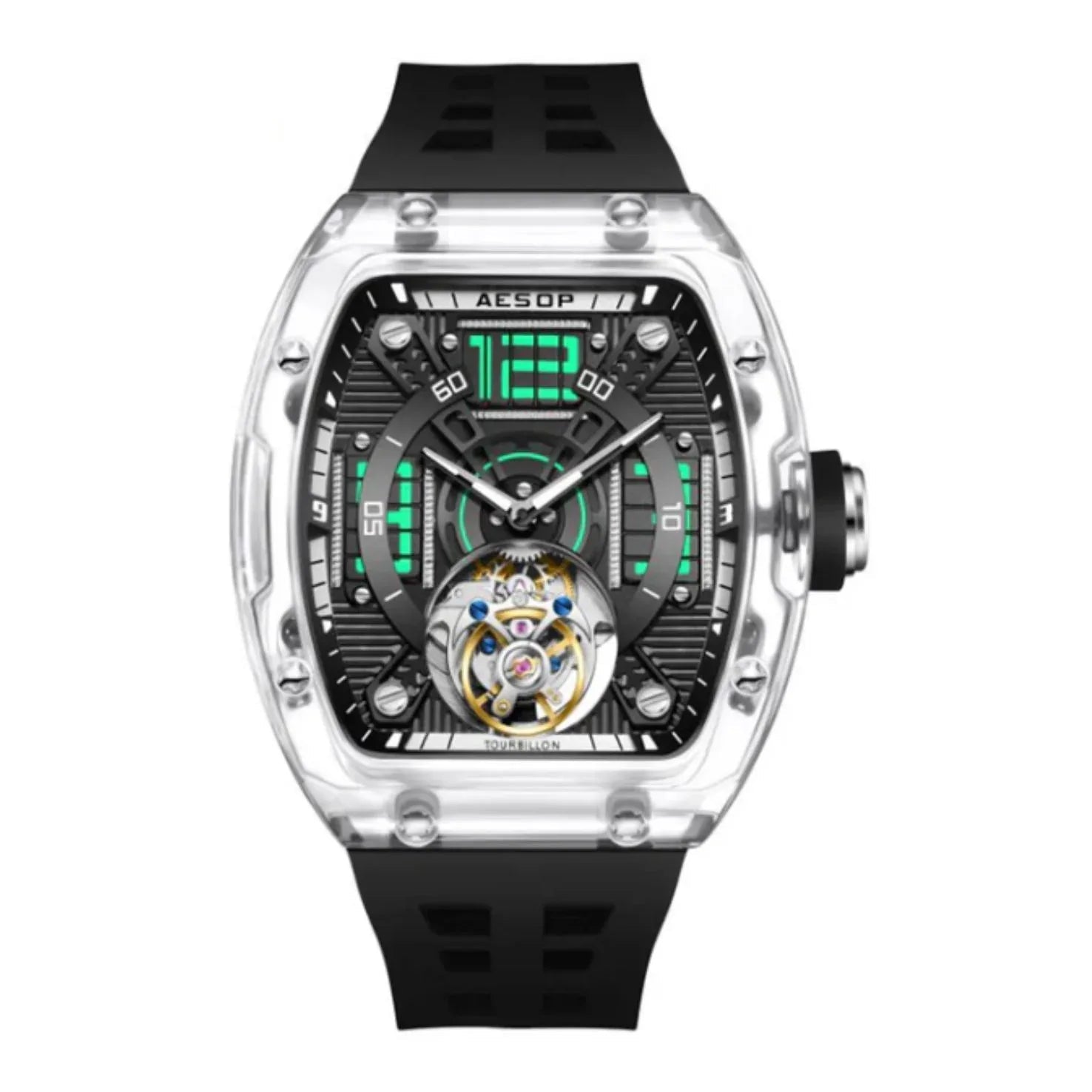 AESOP Transparent Crystal Tonneau Watch Original diamond tourbillon movement watch 7043 - DREAM WATCHES